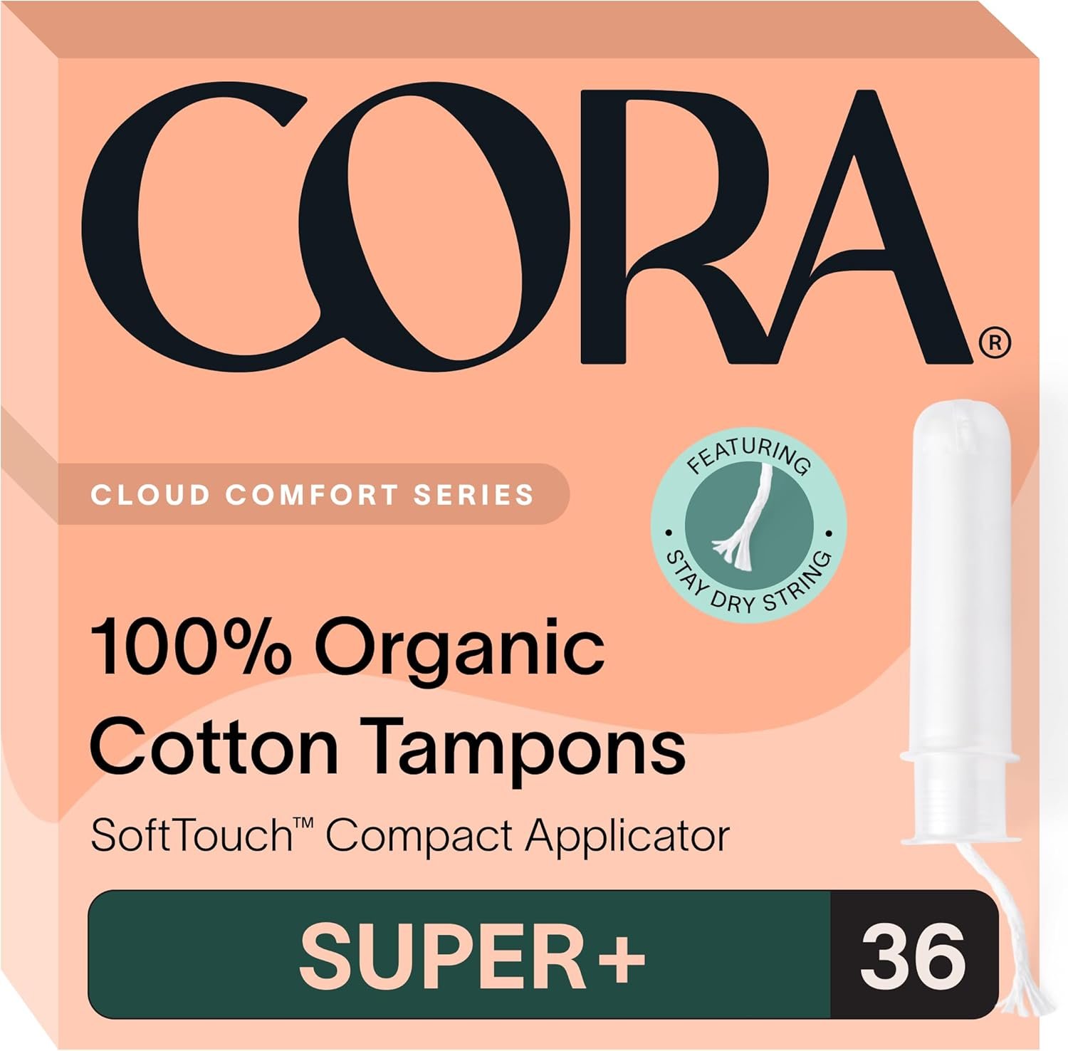 Cora Organic Cotton Tampons (36 Super Plus Tampons)