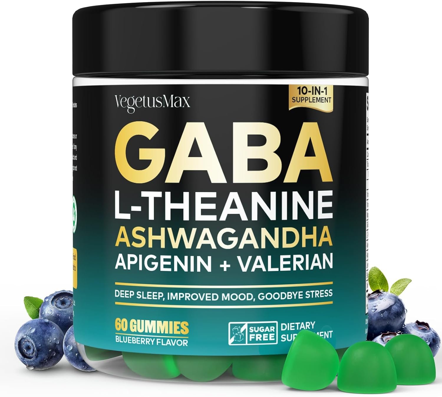 GABA L-Theanine 150 mg – Mood Support Vitamins for Women and Men – 500 mg Gamma AminoButyric Acid, 100mg Ashwagandha SAM-e – 60 Capsul Blueberry Flavor