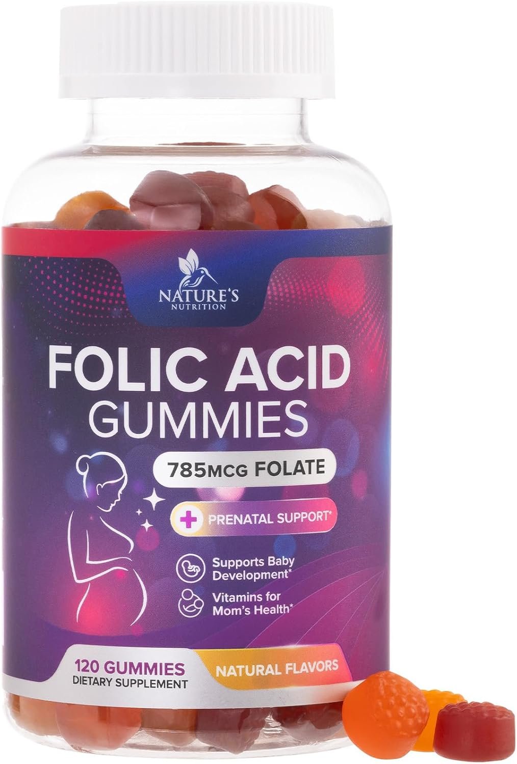 Folic Acid Gummies for Women – Folate 785 mcg Per Gummy – Essential Prenatal Vitamins for Mom & Baby, Vegan Folic Supplement Gummy, Daily B9 Vitamin for Before, During & After Pregnancy – 120 Gummies
