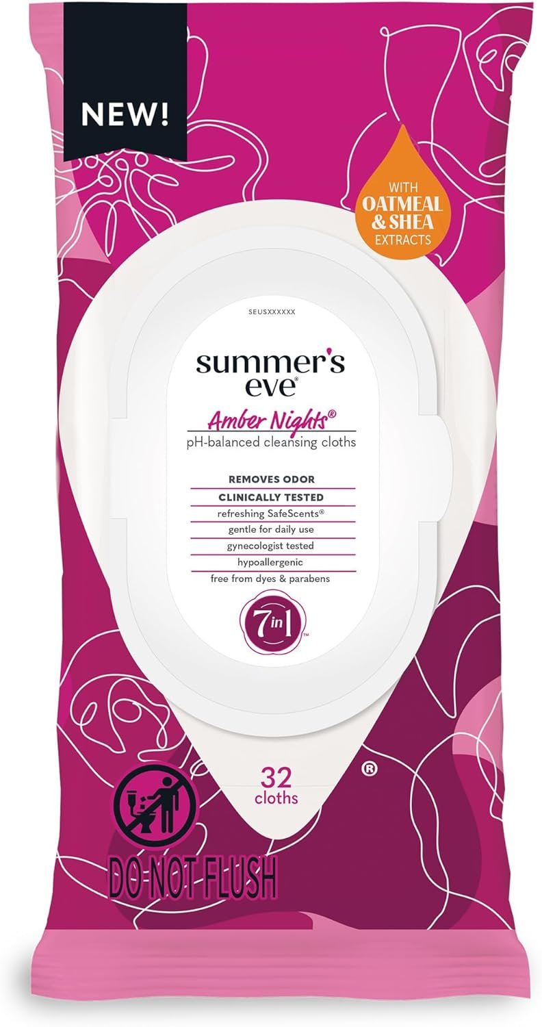Summer’s Eve Amber Nights Daily Refreshing Feminine Wipes, Removes Odor, pH Balanced, 32 count
