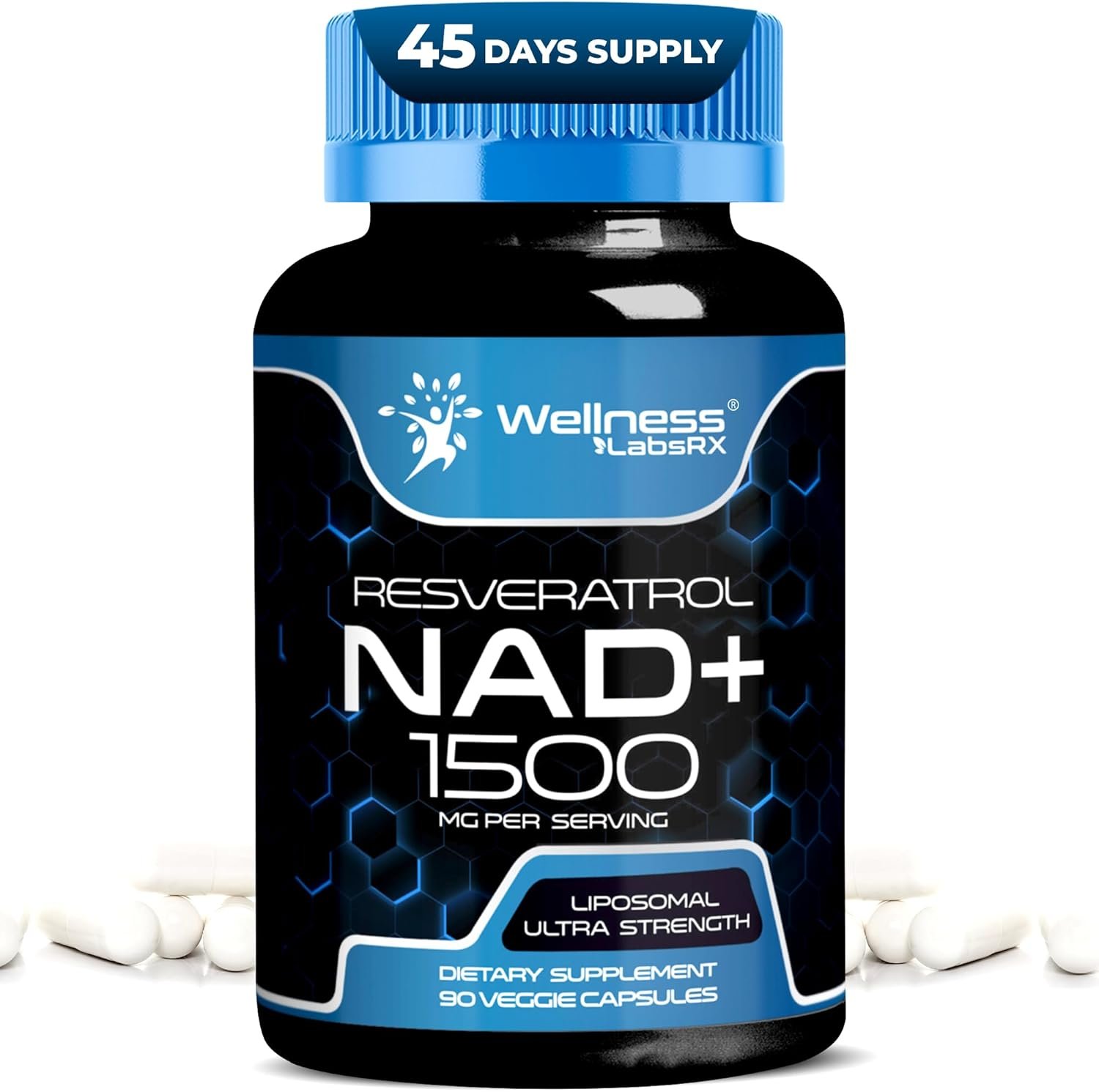Wellness LABSRX Liposomal NAD Supplement, 1500mg – USA Made, NAD Resveratrol Supplement for Women and Men, NAD+ Support Cellular Health, Energy & Anti Aging – 90 Count