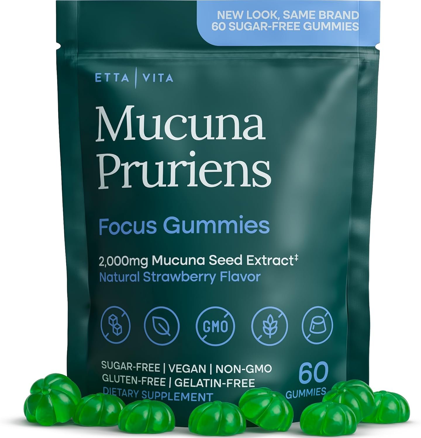 Dopamine Supplement – Sugar-Free Mucuna Pruriens Gummies (2g/serving) Energy & Focus Gummies – Potent Mucuna Pruriens Extract Supplement for Calm Mood and Motivation, Vegan, Non-GMO, Gluten-Free, 60ct