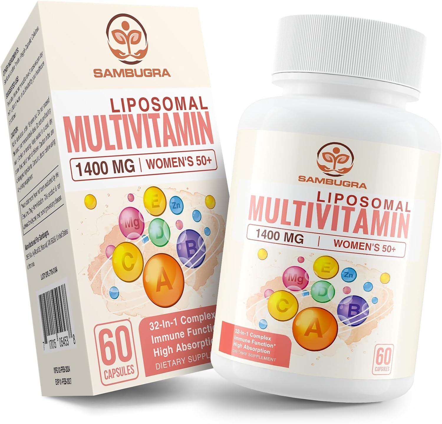 Sambugra Liposomal Multivitamin for Women 50+ – Women Daily Multivitamin with 32 Ingredients, CoQ10, Vitamins C, B, D, E for Cardiovascular & Bone Health Support – Iron-Free (60 Capsules)