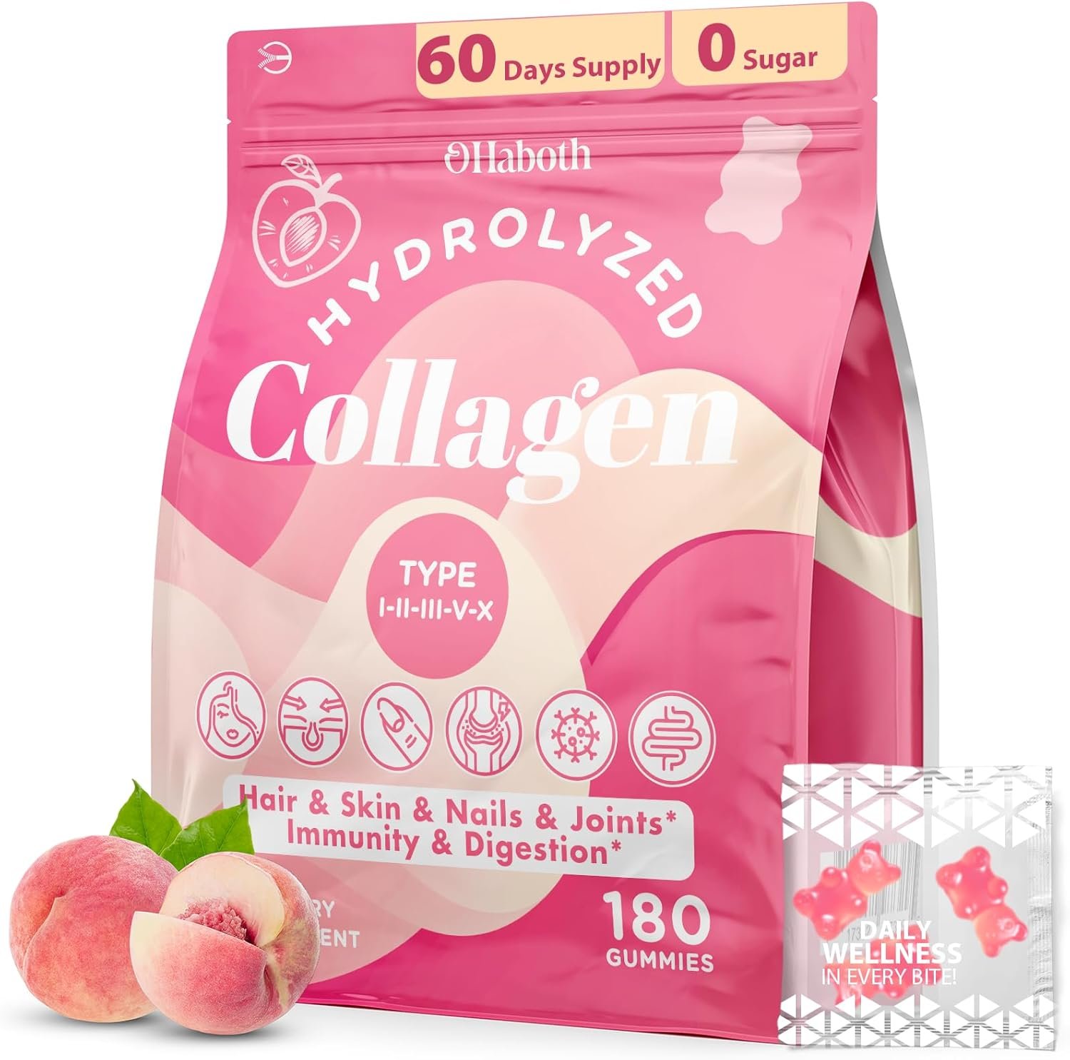 Collagen Gummies for Women, Hydrolyzed Collagen Peptides Type I, II, III, V, X, 0 Sugar – Collagen Gummies for Skin, Wrinkles, Hair, Nails, Digestive & Immune Health, 60 Days Supply