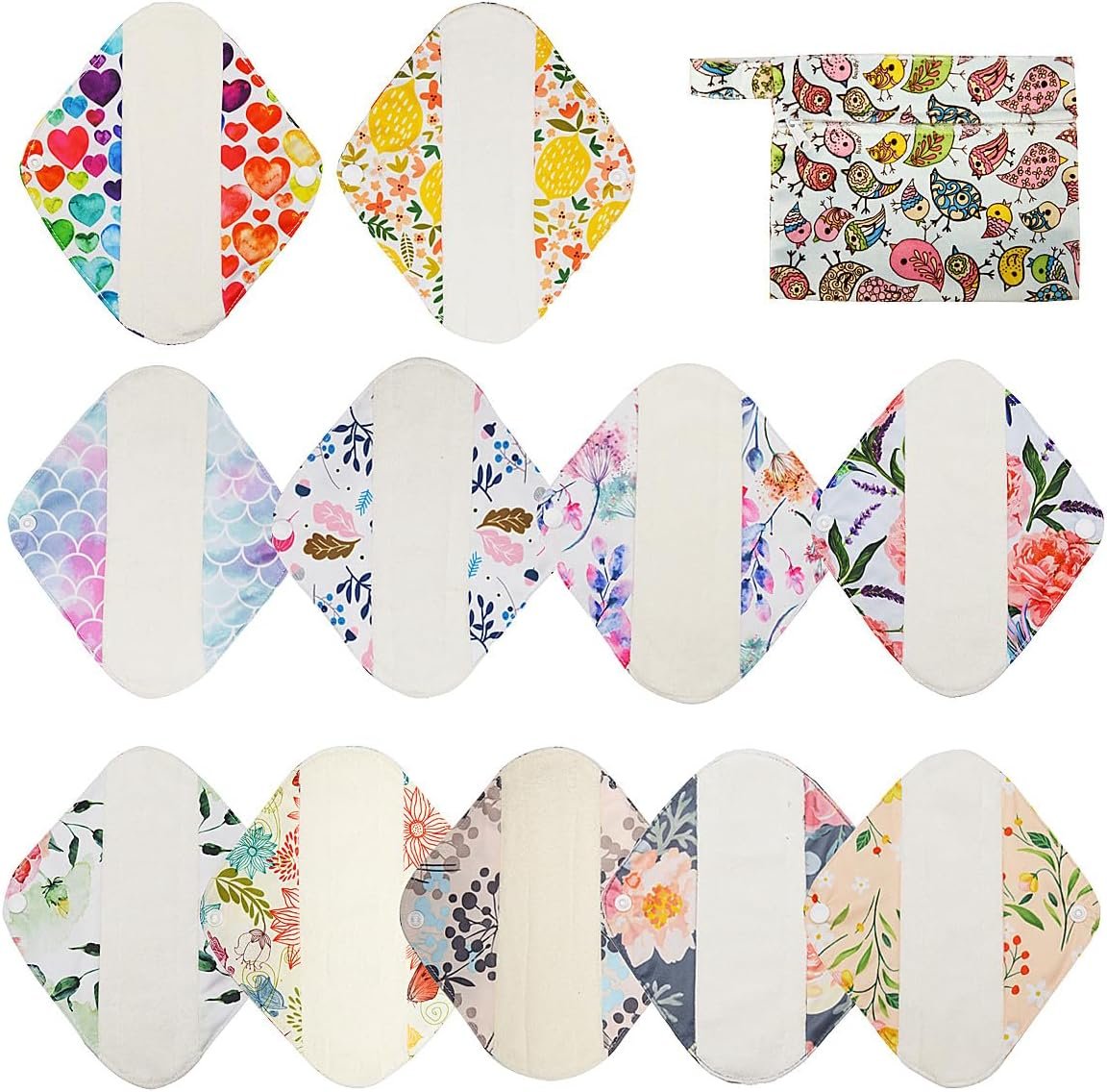 12 Pieces Cloth Menstrual Pads,Reusable Sanitary Pads,Size 8 inch Panty Liner,Unscented