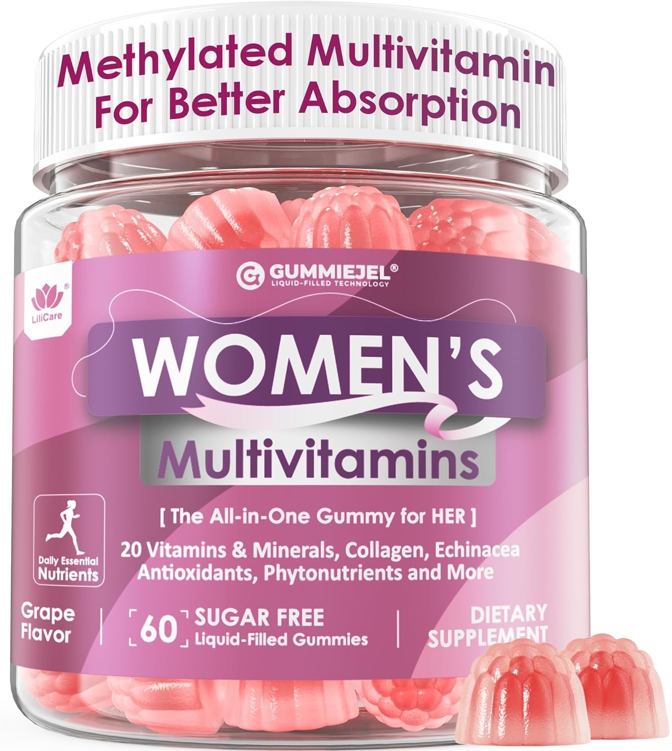 Womens Multivitamin Gummy, Methylated Multivitamin for Women, Biotin, Methylfolate, Iron, Collagen, Vitamins A C D, B Complex, Antioxidants for Women’s Daily Support, Beauty, Immune, No Sugar, 60 Cts
