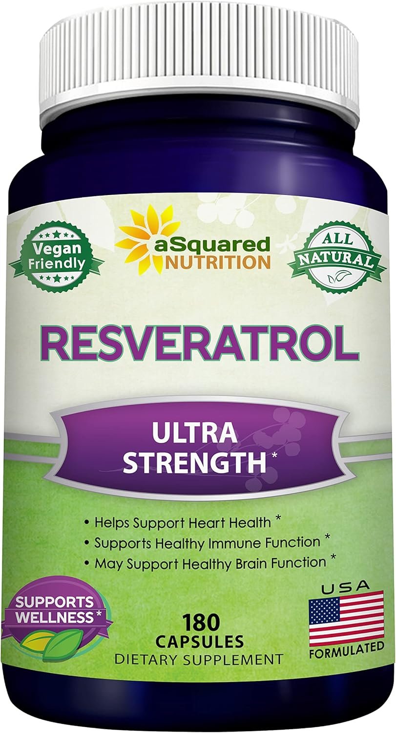 100% Natural Resveratrol – 1000mg Per Serving Max Strength (180 Capsules) Antioxidant Supplement, Trans-Resveratrol Pills for Heart Health & Pure, Polyphenols