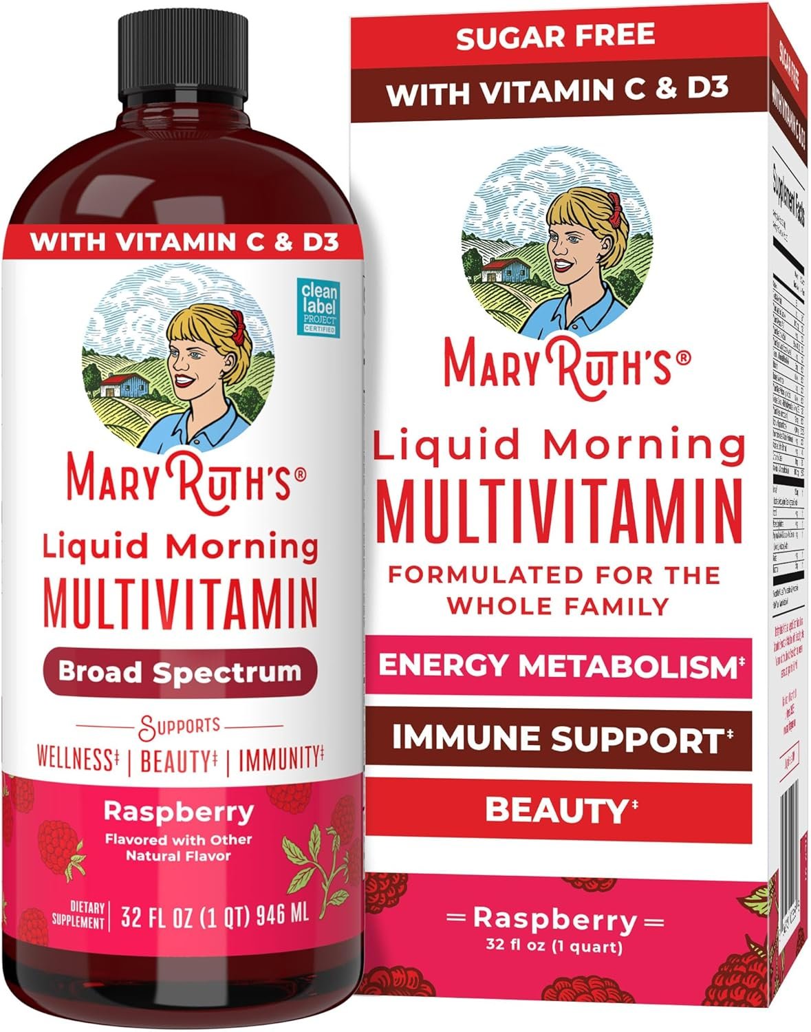 MARYRUTH’S Liquid Morning Multivitamin for Women, Men & Kids | Vitamin A C D E B6 B12 Biotin Zinc | Beauty | Vegan | Non-GMO | Gluten Free | 32 Servings