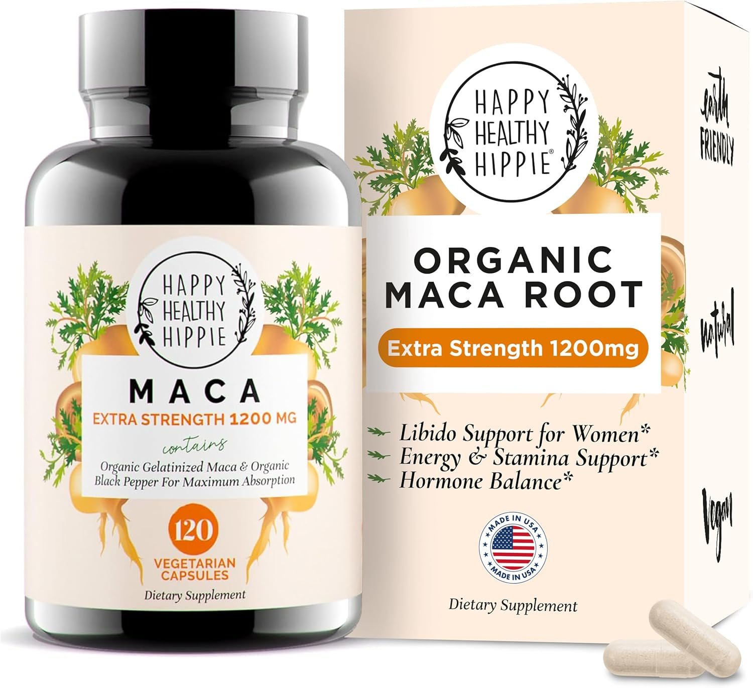 Organic Maca Root Capsules 1200 mg – Libido Booster for Women Fast Acting & Potent | Female Maca Supplement | Energy Pills from Peru | Includes Black Pepper for High Absorption | Vegan, 120 Ct