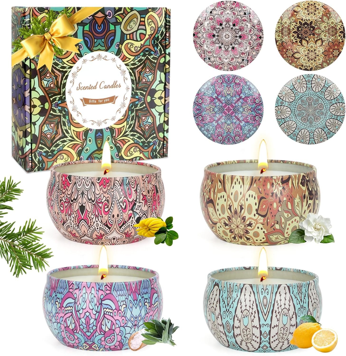 Scented Candles Gifts for Women 4 Pack Aromatherapy Candle Up to 90 Hours Home Scented Candles Set Soy Wax Candles for Christmas Day, Birthday, Mothers Day, Valentine’s Day