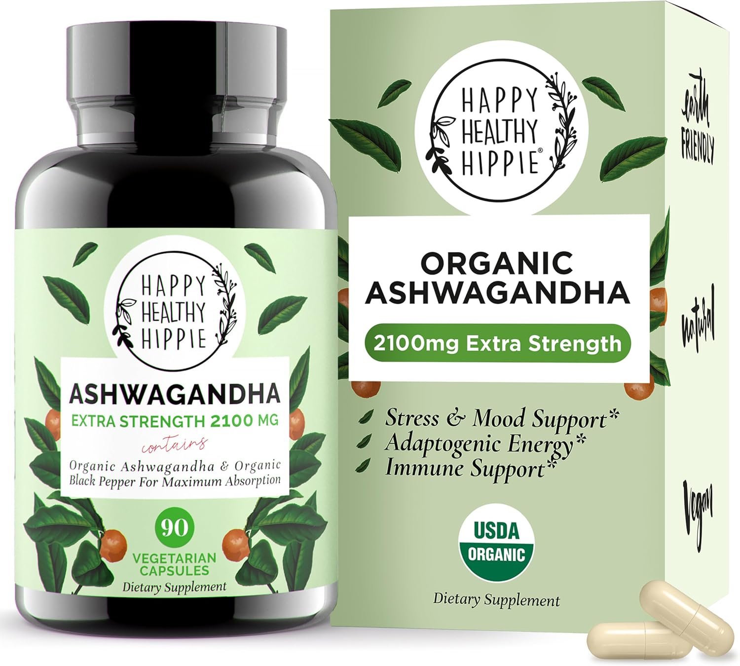 Organic Ashwagandha Capsules 2100mg | Stress Relief Supplement – Extra Strength, 100% Herbal, Energy, Mood & Cortisol Manager, Includes Black Pepper for High Absorption | Non-GMO, 90 Ct​ (30 Servings)