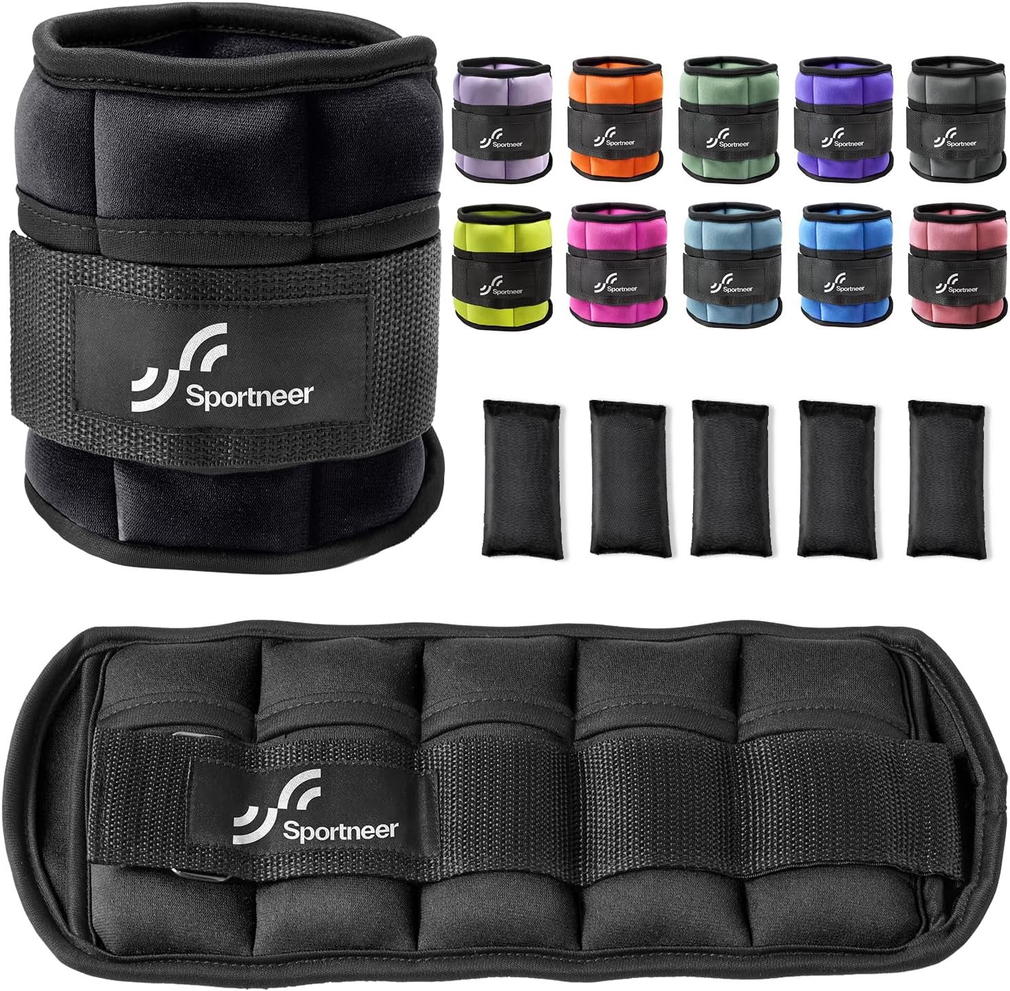 Sportneer Adjustable Ankle Weights Set – 1 Pair (2-10 lbs) Removable Sandbags for Women & Men, Comfortable Neoprene Leg Weights for Walking, Running, Pilates, Yoga, Home Workout & Physical Therapy