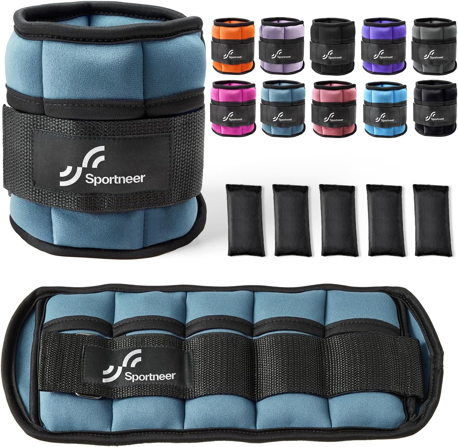 Sportneer Adjustable Ankle Weights Set – 1 Pair (2-10 lbs) Removable Sandbags for Women & Men, Comfortable Neoprene Leg Weights for Walking, Running, Pilates, Yoga, Home Workout & Physical Therapy