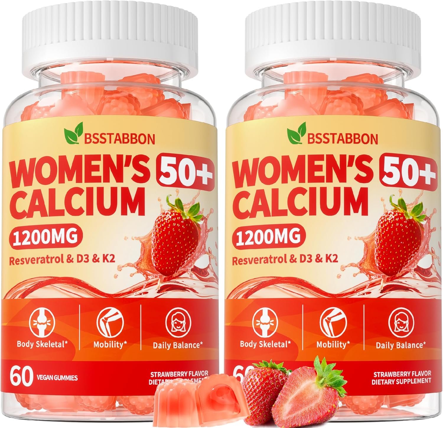 50+ Women’s Calcium Citrate Gummies: 1200mg Chewable Calcium Gummy Supplements Plus Magnesium Zinc Vitamin D3 K2 B12 B6 – Energy Immune Overall Health Support Vegan Sugar Free(120Count)