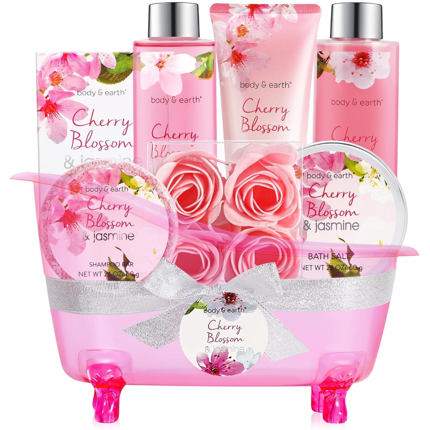 Body & Earth Spa Gifts for Women Self Care Kit – 8pcs Cherry Blossom & Jasmine Bath Sets for Women, Birthday, Mother’s Day Gifts for Mother, Wife, Girlfriends