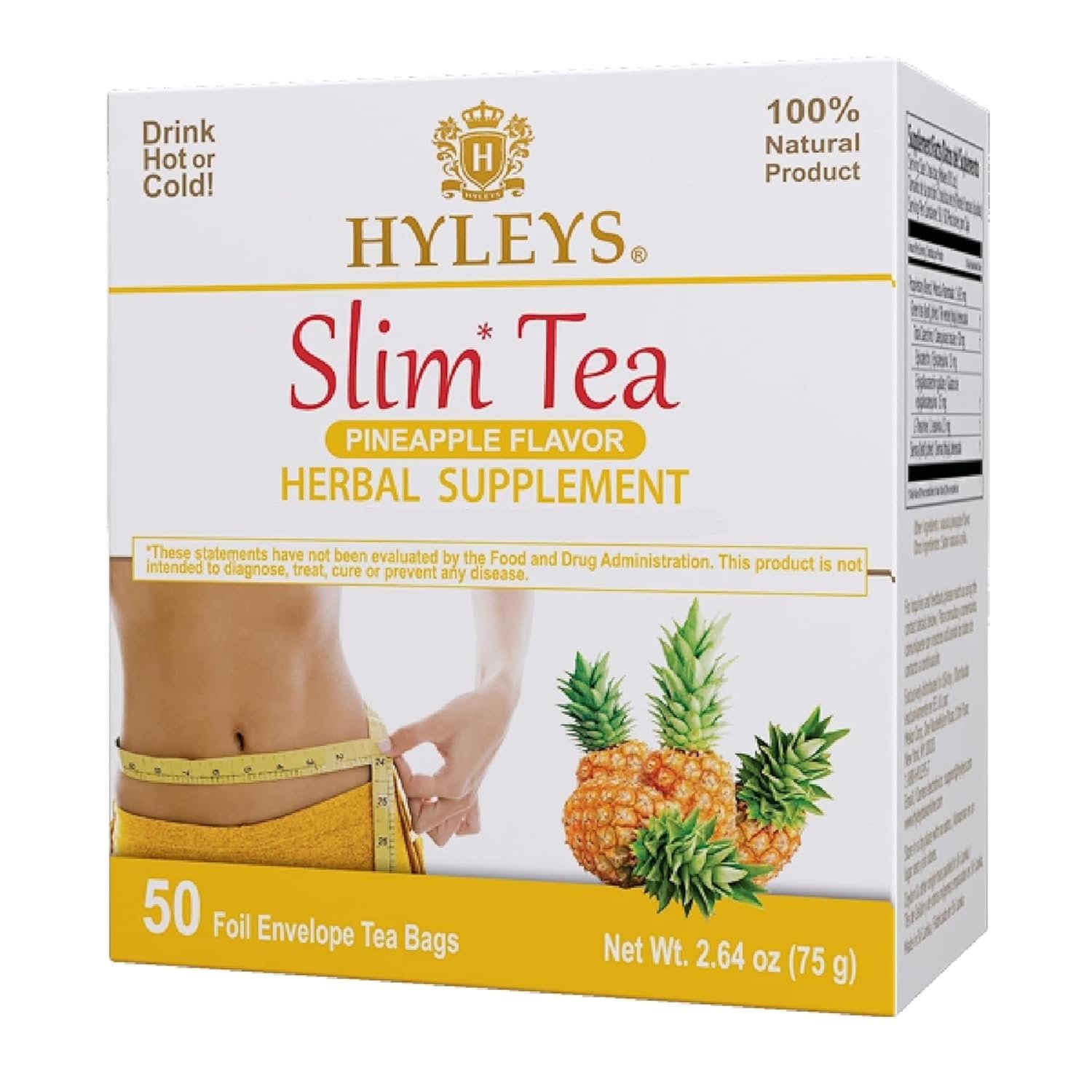HYLEYS Slim Tea Weight Loss Herbal Supplement with Pineapple – Cleanse and Detox – 50 Tea Bags (1 Pack)