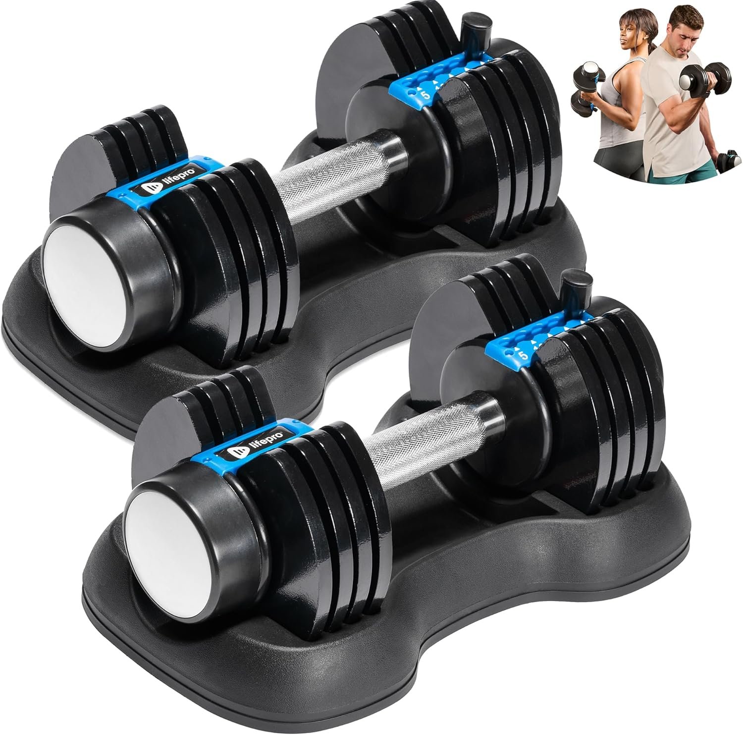 Lifepro Adjustable Dumbbells Set – 15lb, 25lb Pair or 43lb, 55lb & 90lb Single – Quick Adjustment, Anti Slip Handle – Space Saving & Strength Training Weights for Home Gym Exercise & Fitness