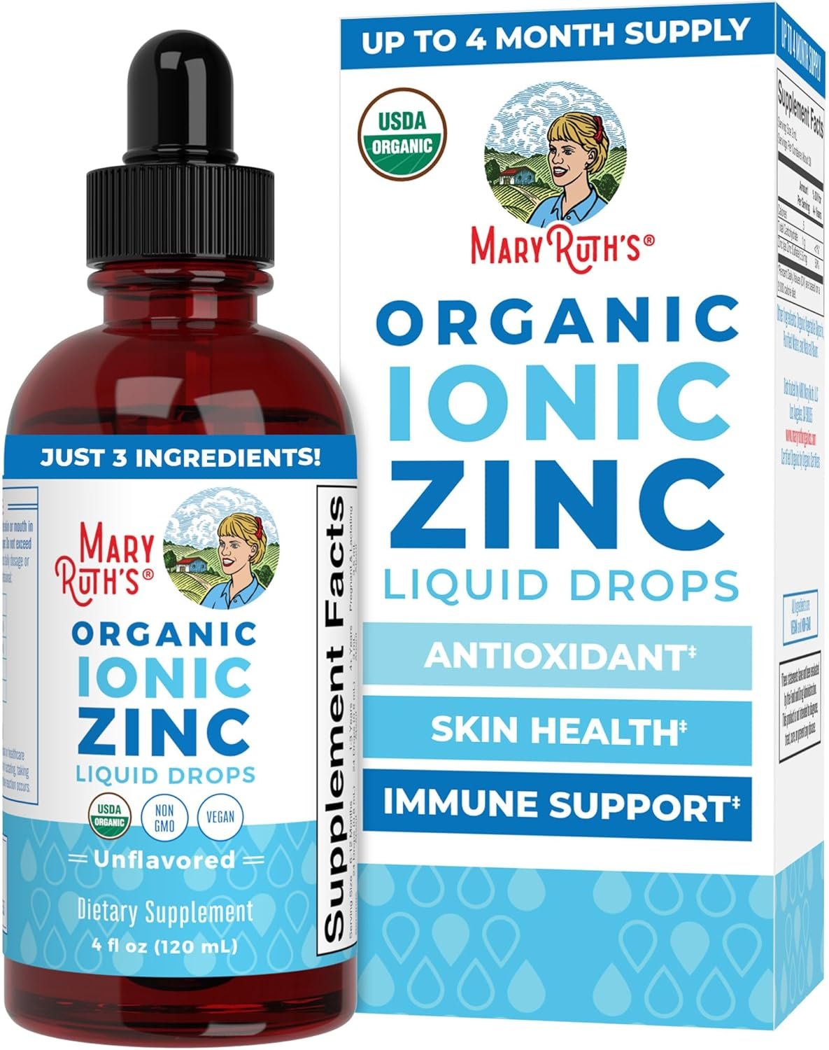 MaryRuth’s Organic Liquid Zinc Supplement for Kids & Adults | Immune Support | Skin Health | Antioxidant | Cellular Metabolism | Zinc Sulfate | Vegan | Non-GMO | Sugar Free | Gluten Free | 4 oz