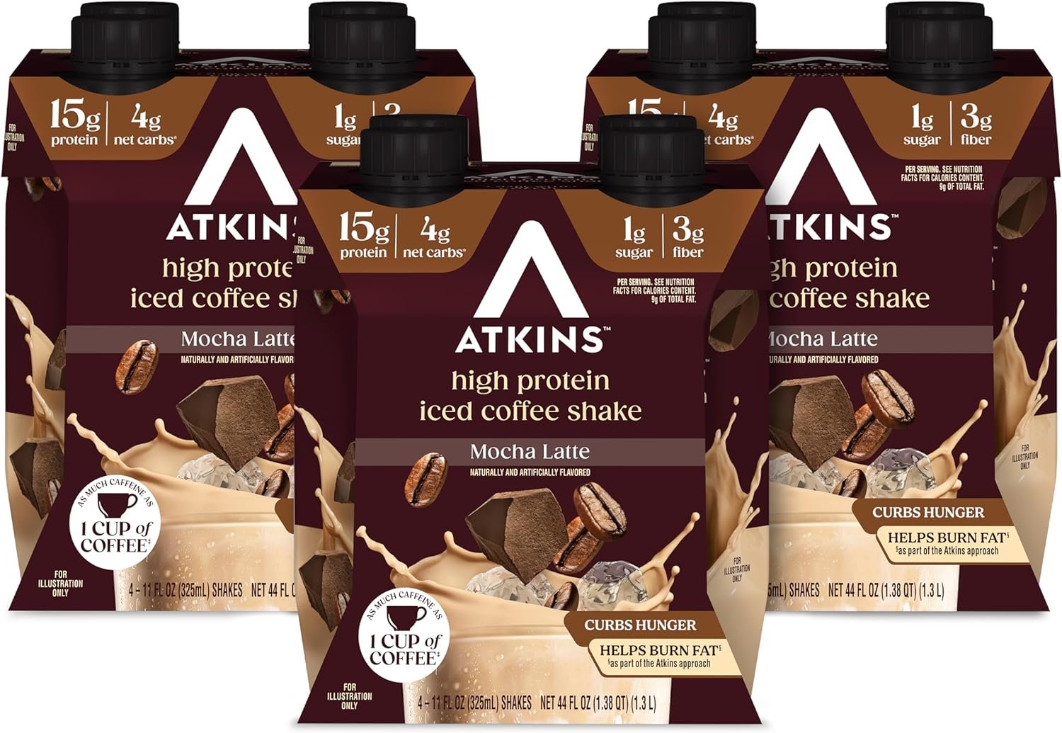 Atkins Mocha Latte Iced Coffee Flavored Protein Shake, High Protein, Low Glycemic, Low Carb and Low Sugar Shakes, Keto-Friendly, 12 Pack