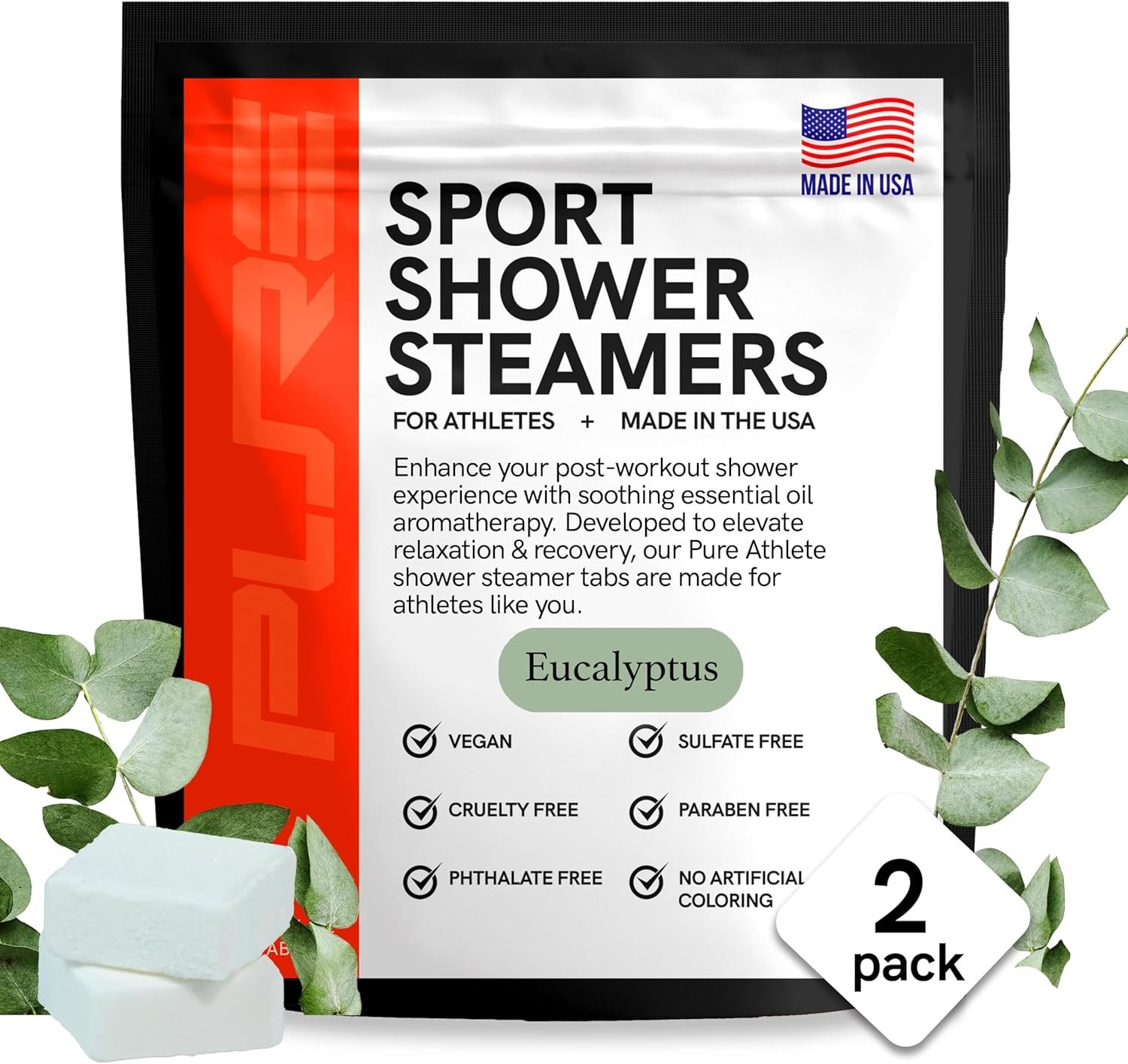 Sport Shower Steamers – USA Made with Natural Eucalyptus Essential Oil, Aromatherapy, Stress and Sinus Relief, Muscle Recovery for Athletes, Best Birthday Presents and Mother’s Day Gifts for Runners