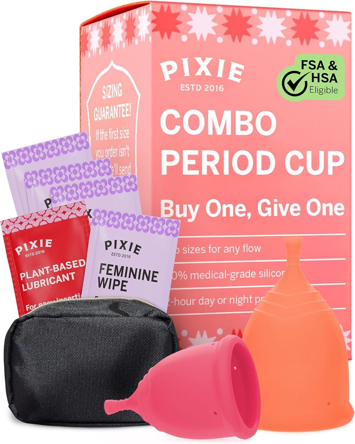 2 Pixie Menstrual Cups – No Metals or Toxins – Ranked 1 for The Most Soft Reusable Period Cups – Wear 12 Hours – 100% Medical-Grade Silicone – Tampon Alternative – Buy One We Give One (Combo)