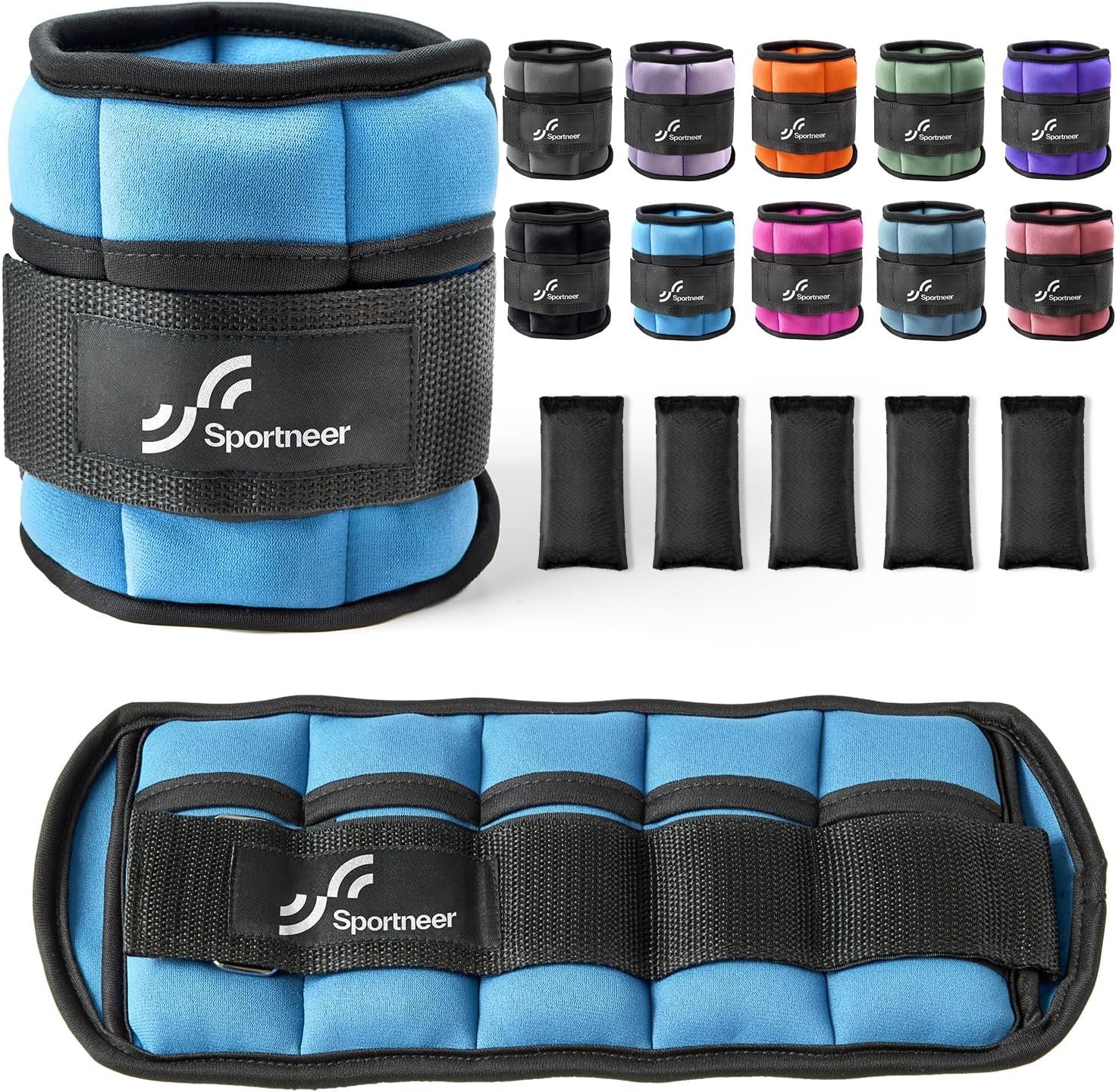 Sportneer Adjustable Ankle Weights Set – 1 Pair (2-10 lbs) Removable Sandbags for Women & Men, Comfortable Neoprene Leg Weights for Walking, Running, Pilates, Yoga, Home Workout & Physical Therapy