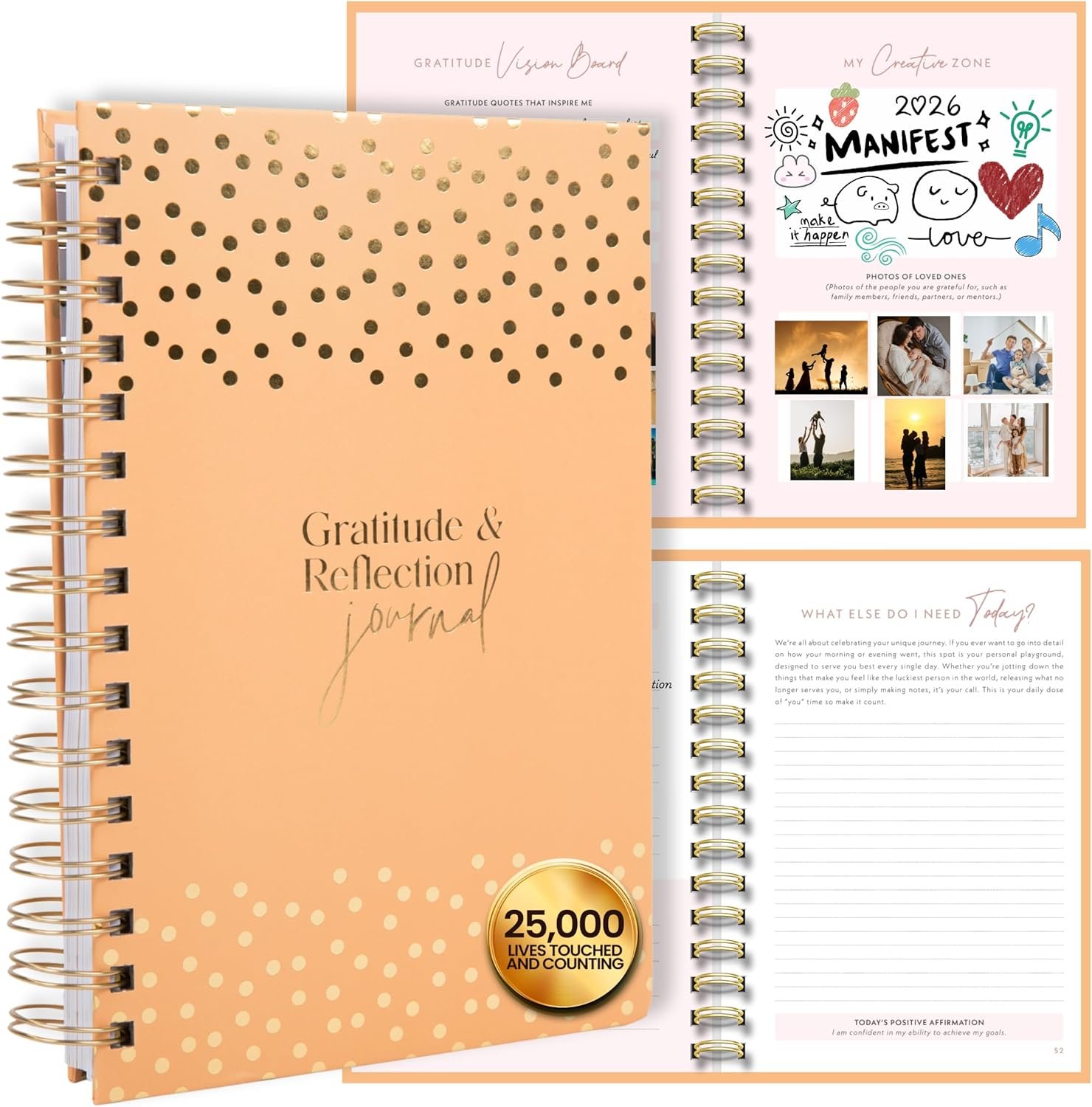 Gratitude Journal for a Fresh Start | New Year Daily Reflection Practice, Undated 90-Day Journal with Unique Daily Affirmations, 250+ pages, Undated Planner Gifts A5