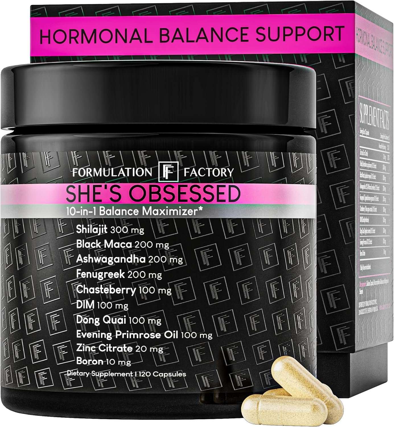 Formulation Factory Hormone Balance for Women – She’s Obsessed Vitality Complex with Maca Root & Ashwagandha – Libido & Mood Support – 120 Capsules, 2 Month Supply
