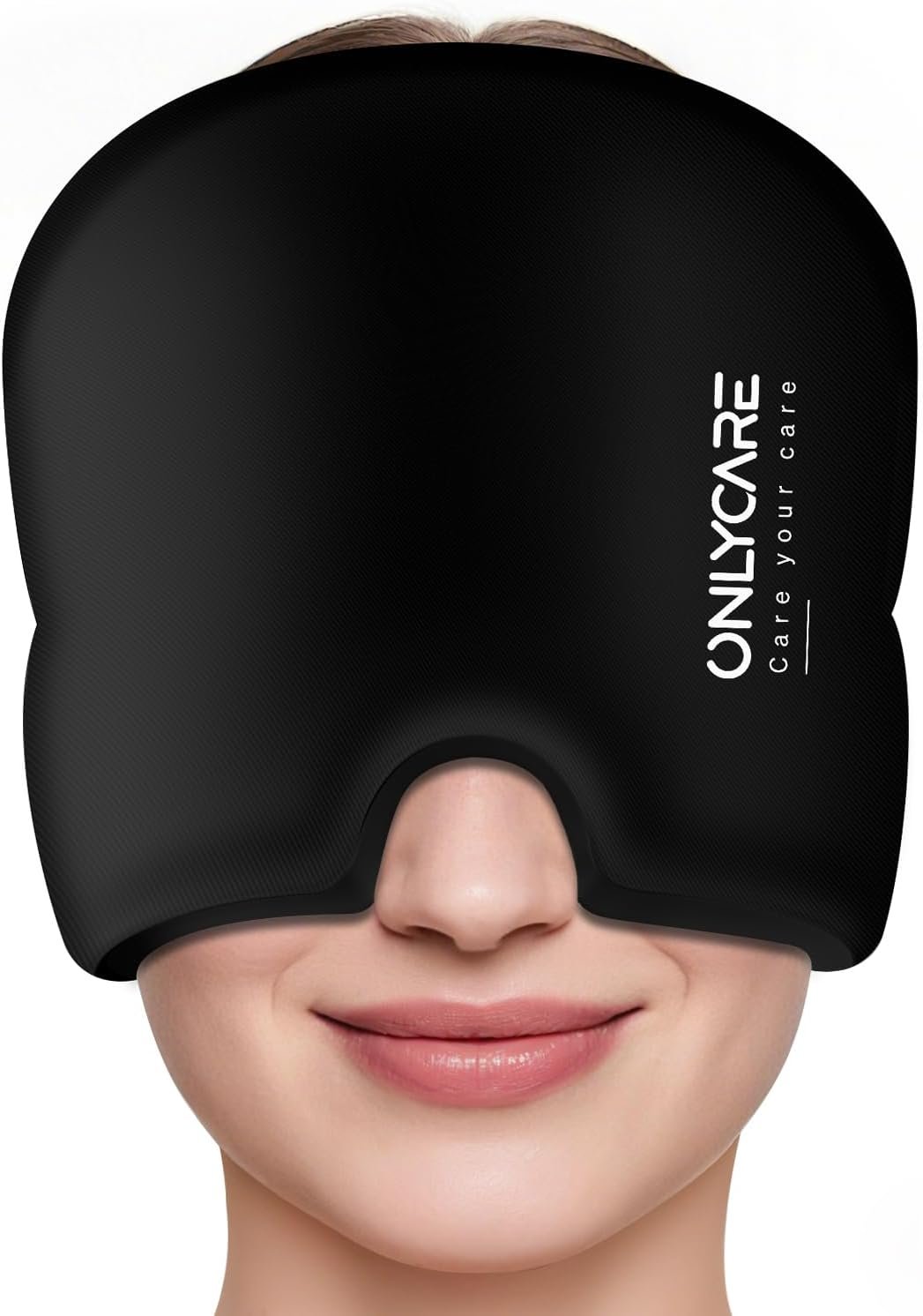 ONLYCARE Migraine Relief Cap, Soothing Migraine Mask, Upgraded Odorless Gel Ice Head Wrap, Hot and Cold Therapy, Headache Ice Pack for Tension, Stress, Hangover (Black)