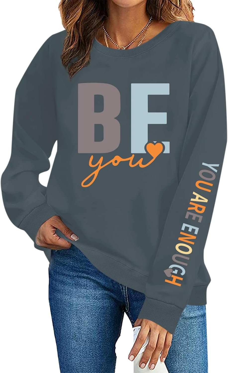 Pairxily You Are Enough Crewneck Sweatshirt for Women Mental Health Awareness Pullover Inspirational Graphic Long Sleeve Tops