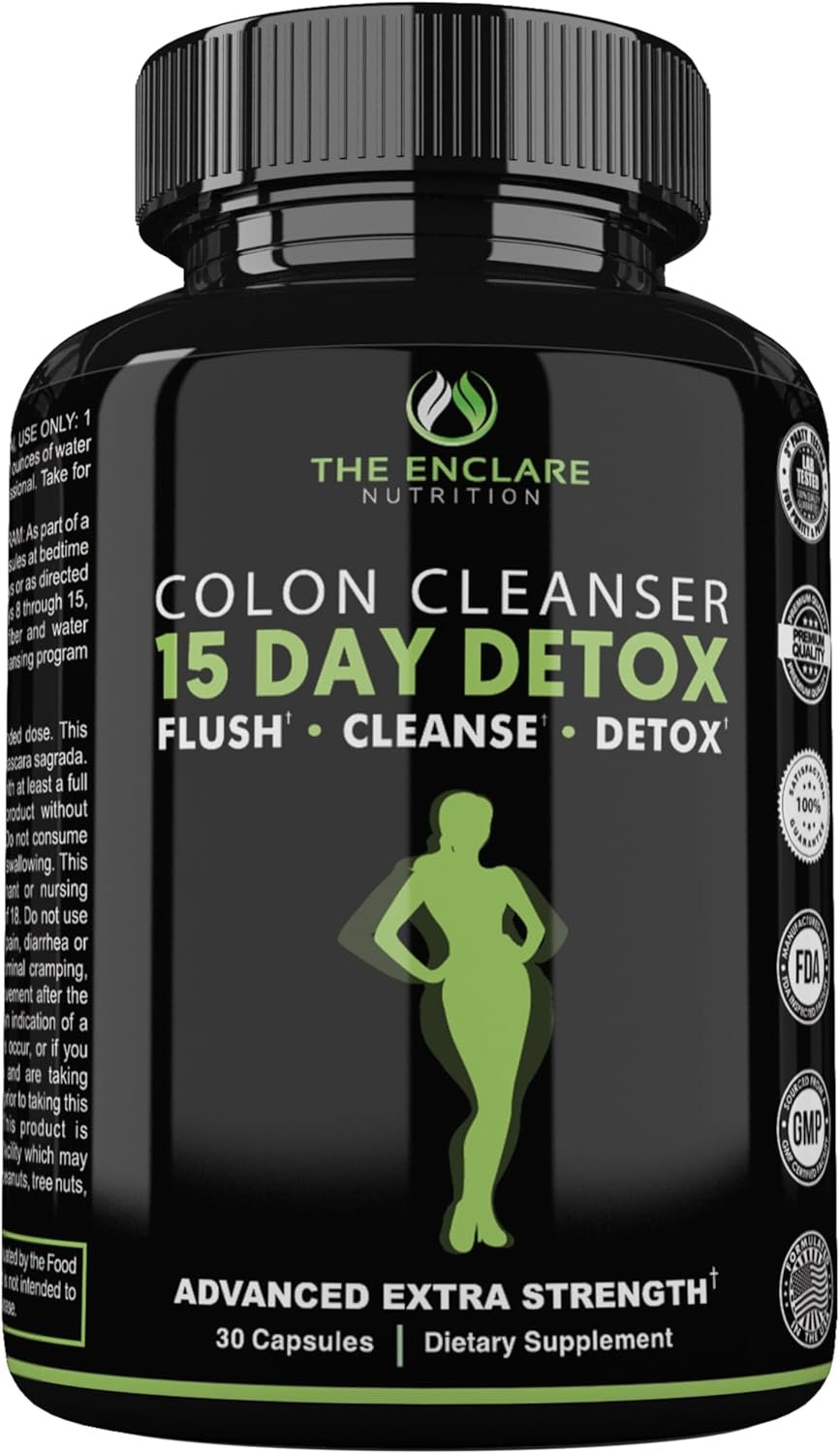 THE ENCLARE NUTRITION Colon Cleanse 15 Day Gut Cleanse Pills – Colon Cleanser for Women & Men – Psyllium Probiotic Laxatives for Constipation, Bloating Relief, Detox Cleanse Weight Loss Support (1)
