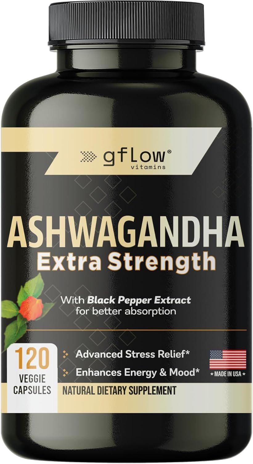 gflow vitamins Ashwagandha Supplements for Women and Men | Sleep, Mood and Energy Support | Extra Strength, Vegan Friendly, Non-GMO, Made in USA