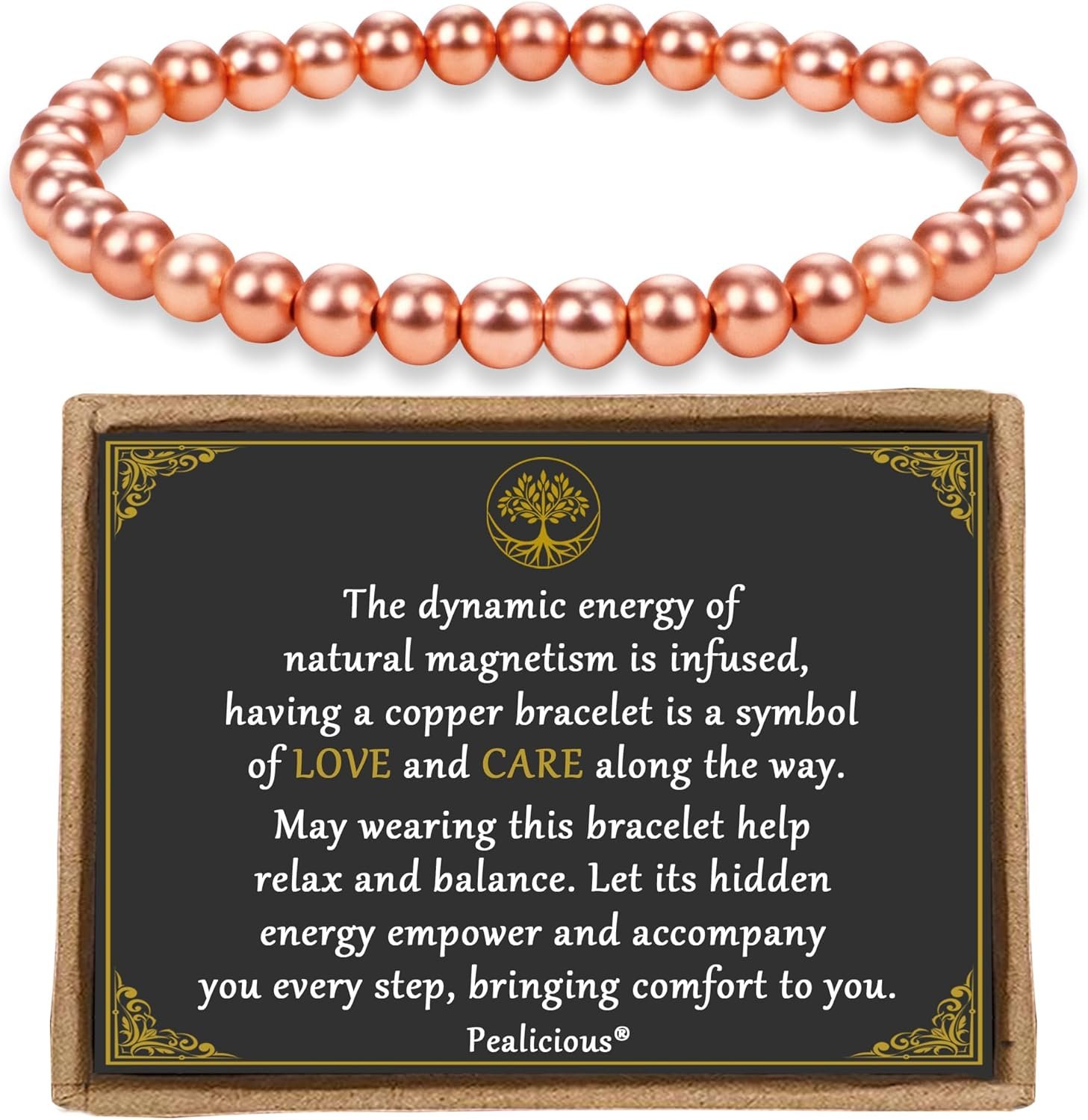 PEALICIOUS Copper Bracelet for Women and Men, 6MM Copper Jewelry as Birthday Gifts, Dainty Cooper Bracelets Pulsera De Cobre para Mujer as Parents Gifts Anniversary Jewelry for Her Him