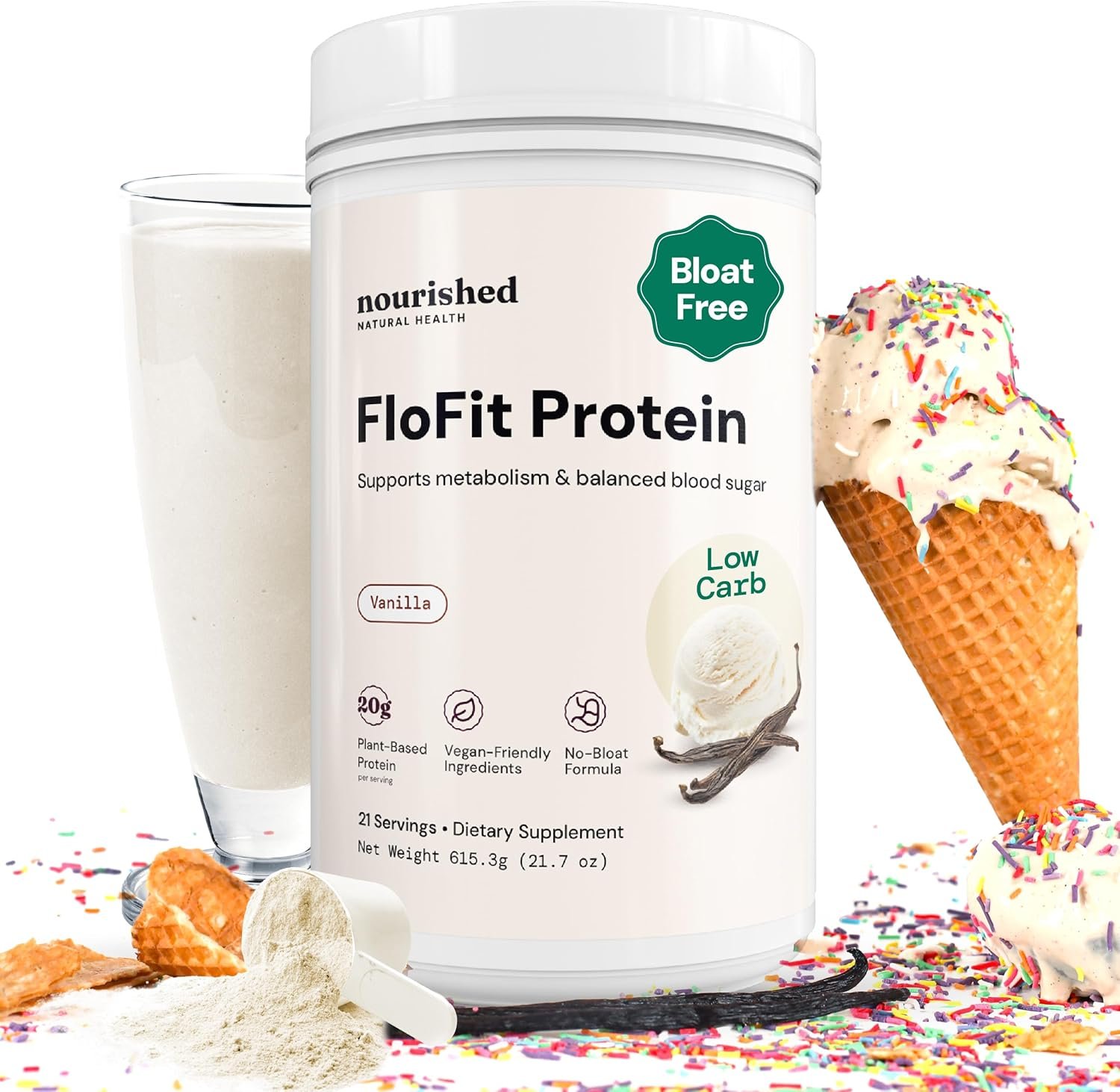 Nourished Natural Health FloFit Pea Protein Powder – Hormone Balance for Women – Vegan Protein Powder Plant Based with Low-Carbs – Supports Acne, Regulates Cycle, Easy to Digest – Caffeine Free.
