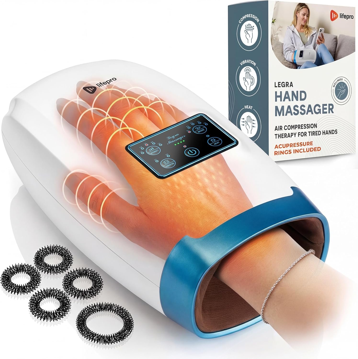LifePro Legra Hand Massager with Heat and Compression — Cordless Electric Hand and Wrist Massager with Multi Modes — Finger Palm Pressure Point Therapy for Arthritis and Carpal Tunnel