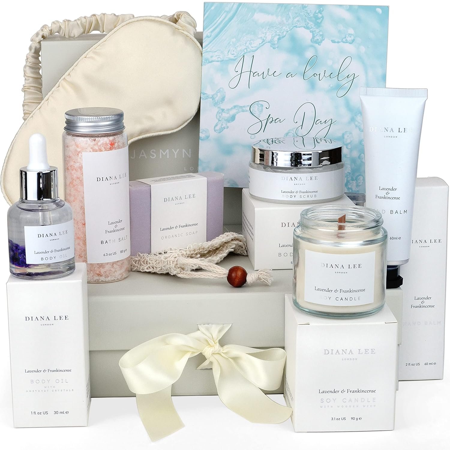 Jasmyn & Greene Luxury Spa Gift Basket for Women – 10 Relaxing Spa Birthday Gifts for Women with Lavender. Bridal Shower Gifts for Woman with Self Care Kit. Get Well Soon Package for Mother Sister.