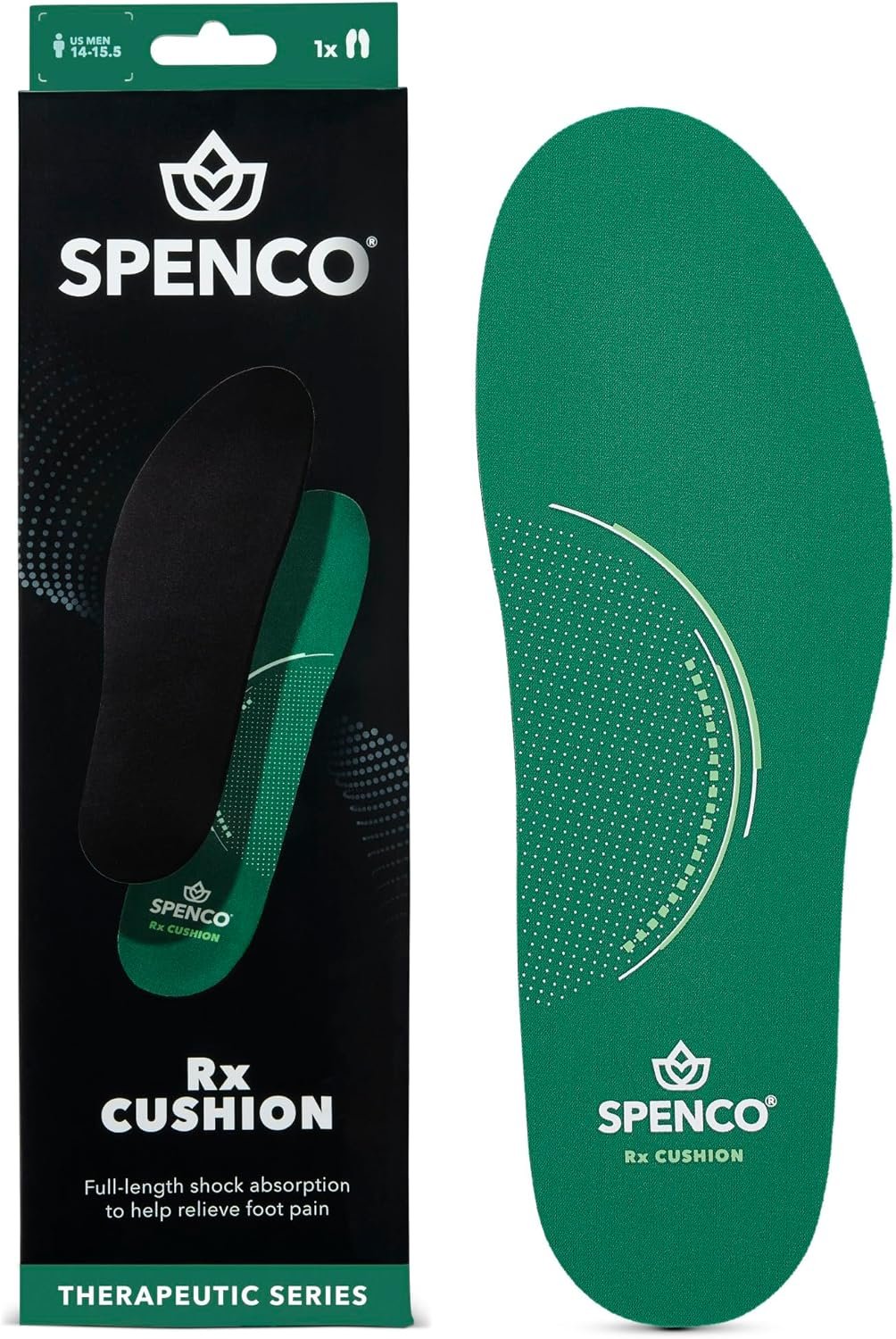 Spenco Rx Comfort Thin Lightweight Cushioning Orthotic Shoe Insole, Green Women’s 9-10.5/Men’s 8-9.5