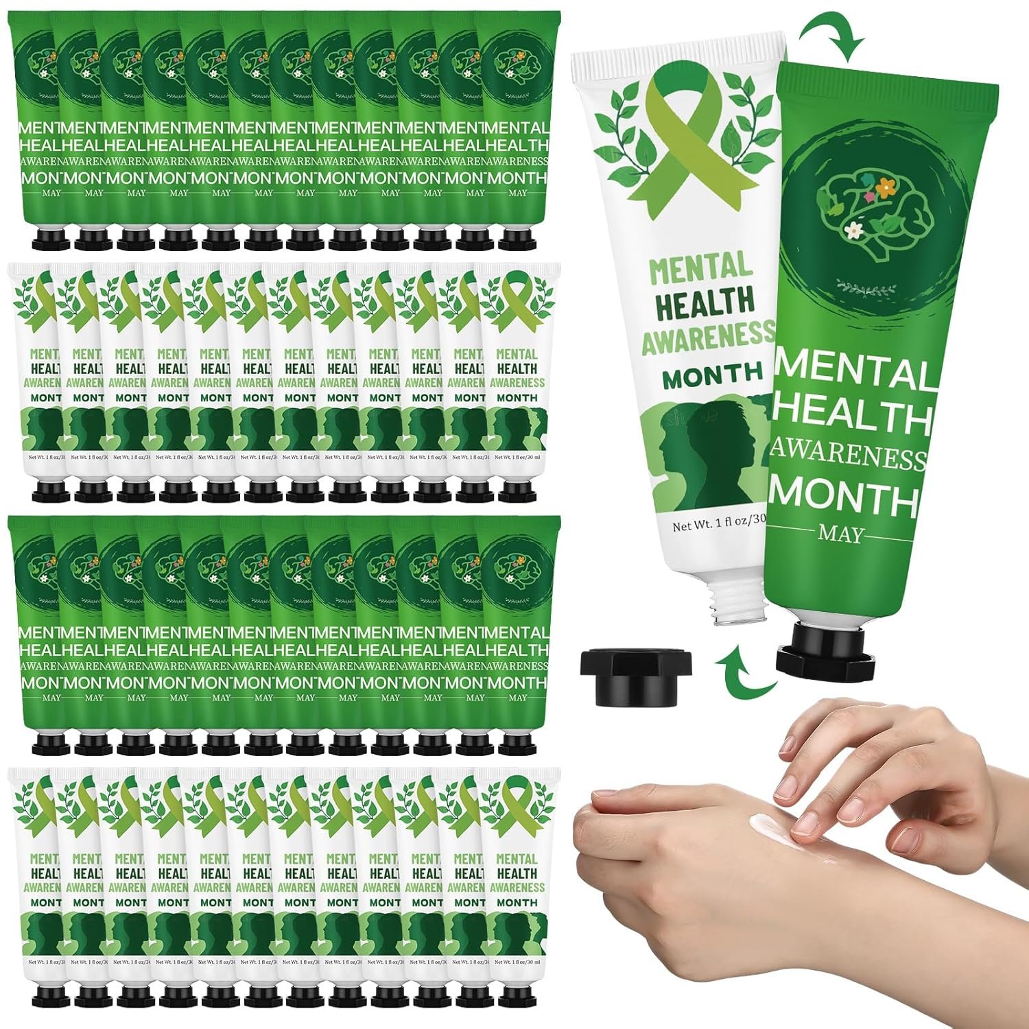 Loopeer 50 Pcs Mental Health Awareness Hand Cream Gift Set Bulk Mental Health Awareness Month Items Travel Size Hand Lotion Gifts for Women Men Public Charity Events Favor