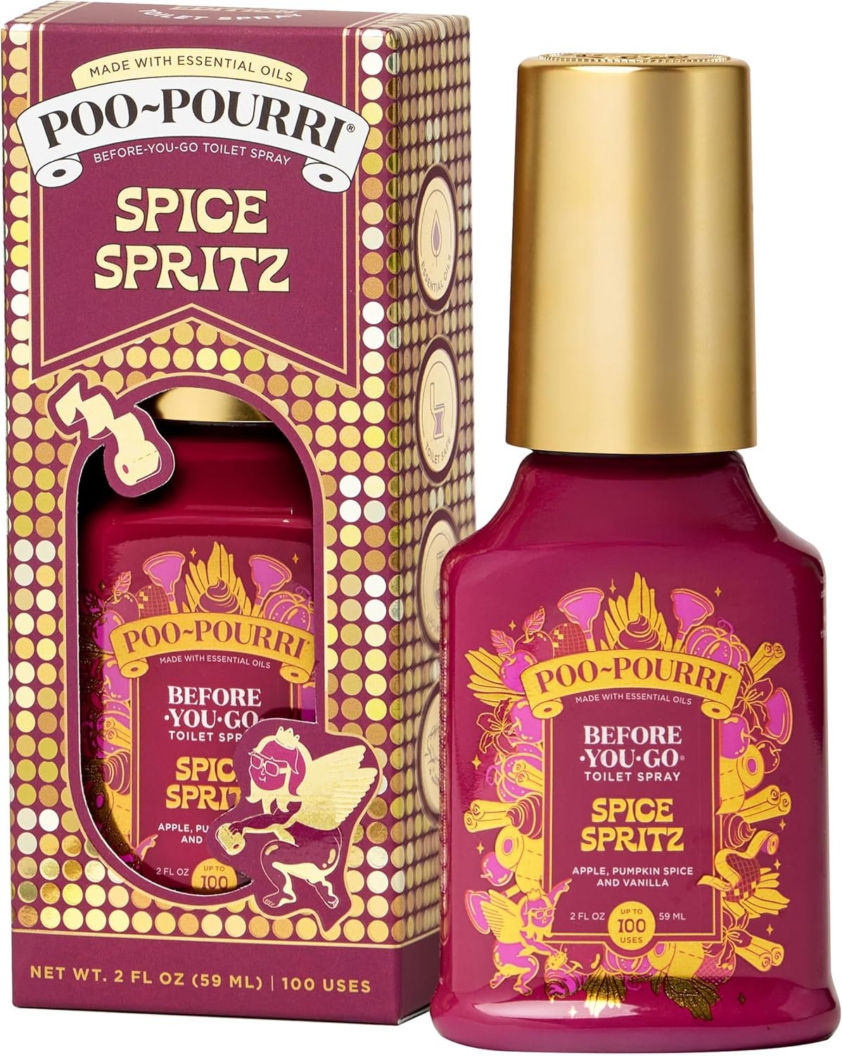 Poo~Pourri Spice Spritz 2oz Before-You-Go Toilet Spray – Instantly Trap Bathroom Odor – Plant Based Ingredients & Essential Oils – No synthetic fragrance – Apple, Pumpkin Spice, and Vanilla Scent