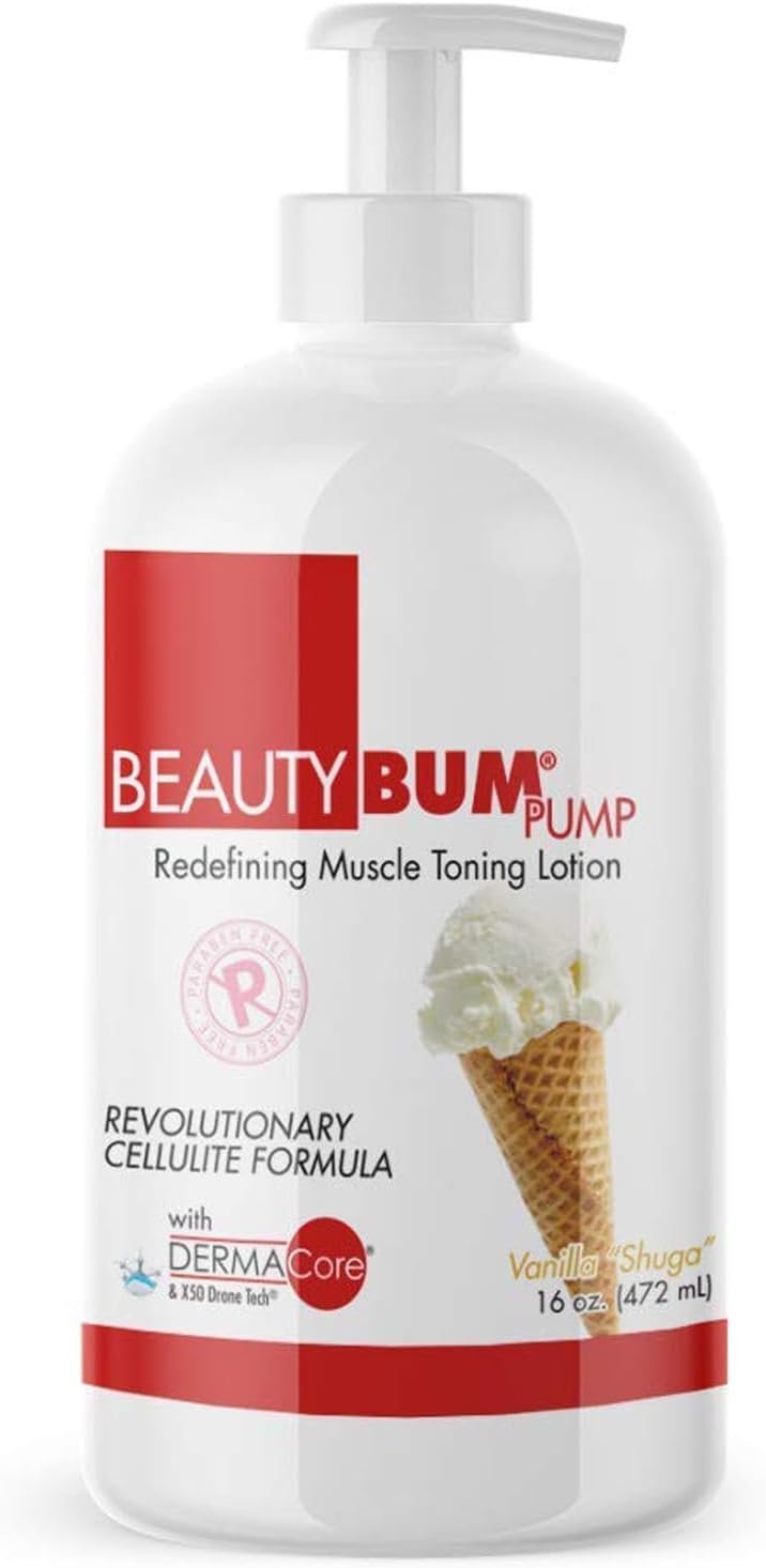 BeautyFit BeautyBum Pump Redefining Muscle Toning Lotion – Tightens Skin and Improves Appearance – Enhances Natural Elasticity and Firmness – Sculpt and Tone Problem Areas – Vanilla Shuga – 16 oz