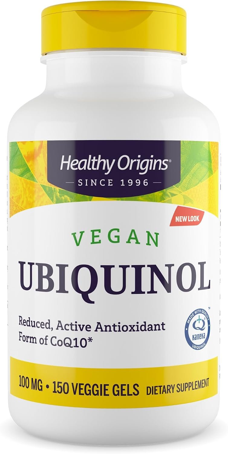Healthy Origins Vegan Ubiquinol (Active Form of CoQ10), 100 mg – Kaneka Ubiquinol Supplements for Heart Health & Antioxidant Support – Gluten-Free & Non-GMO Supplement – 150 Veggie Gels