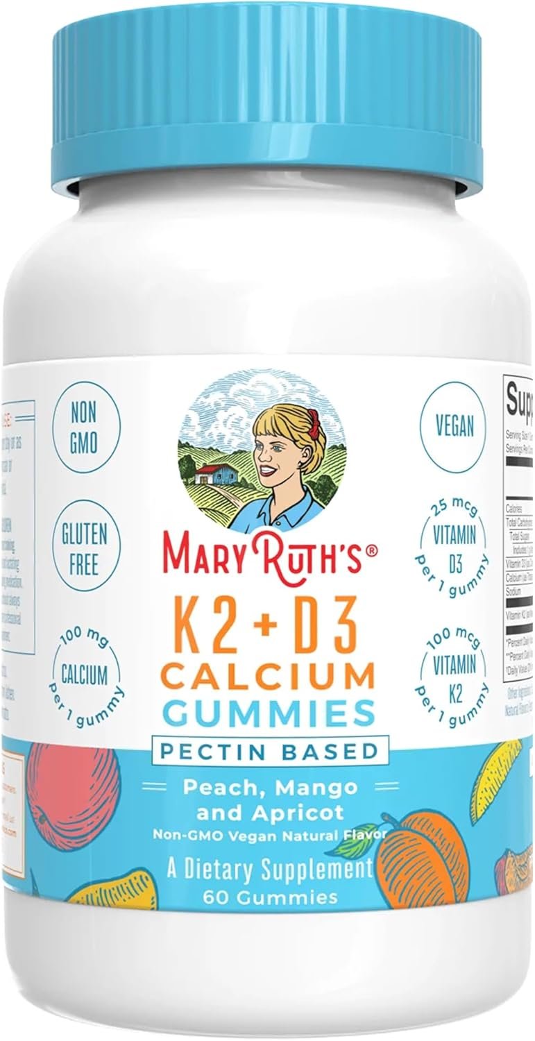 MARYRUTH’S Organics Calcium with Vitamin D & Vitamin K2, 2 Month Supply, Calcium Supplement Supports Bone Health & Joint Support, with Vitamins D3 K2 Gummies, Vegan, Non-GMO, Gluten Free, 60 Count