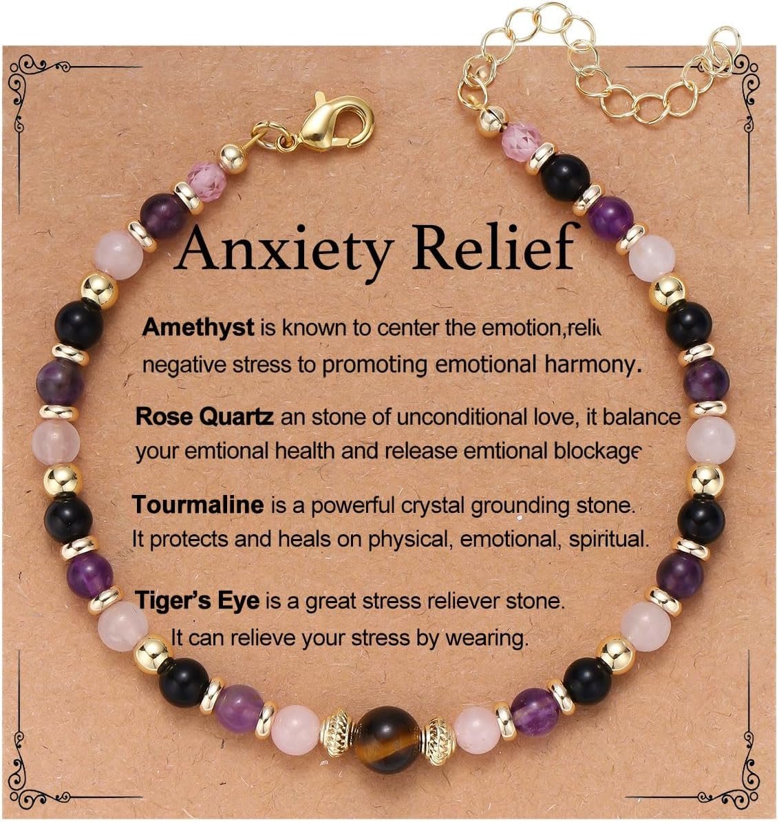 Triple Threat Protection Anxiety Relief Gifts for Women,Natural Healing Crystal Bracelet Evil Eye Jewelry for Her Friends
