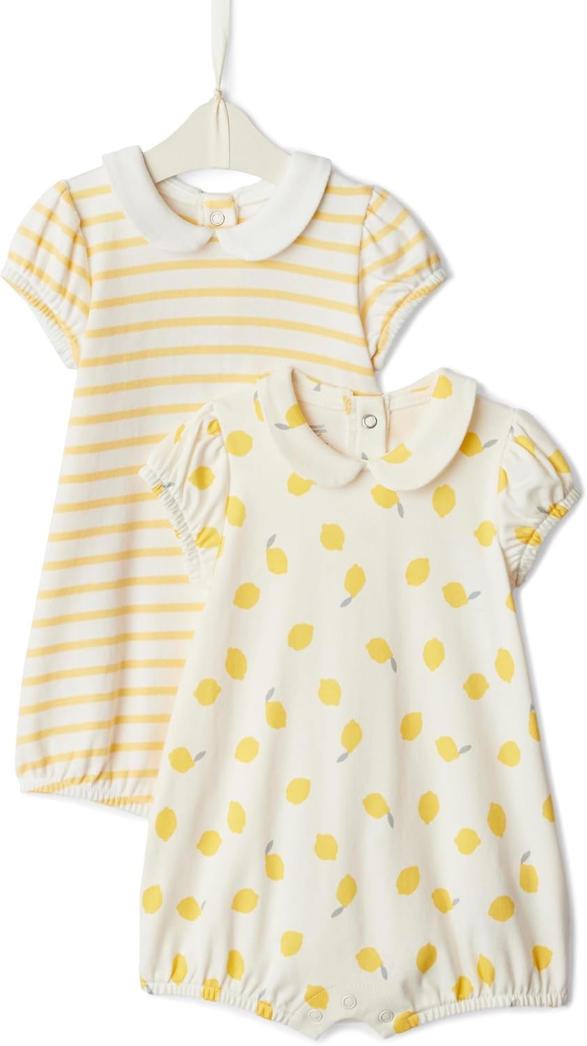 Amazon Essentials x Sofia Grainge Baby Girls’ Cotton Short Sleeve Romper with Peter Pan Collar
