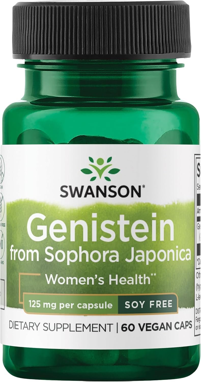 Swanson Soy-Free Genistein Plant-Based Supplement for Women Seeking Hormonal Balance, Bone, and Cardiovascular Support – 125 mg (60 Vegan Capsules)