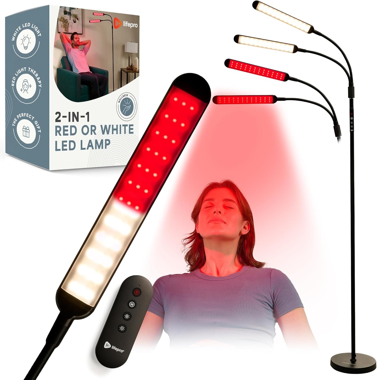 LifePro Red Light Therapy Lamp & Reading Lamp – 850nm & 660nm Near Infrared and Red Light Therapy for Body -108/216 LED – Lumaglow Multi-Mode Single/Dual Head Design- Wellness and Focused Reading