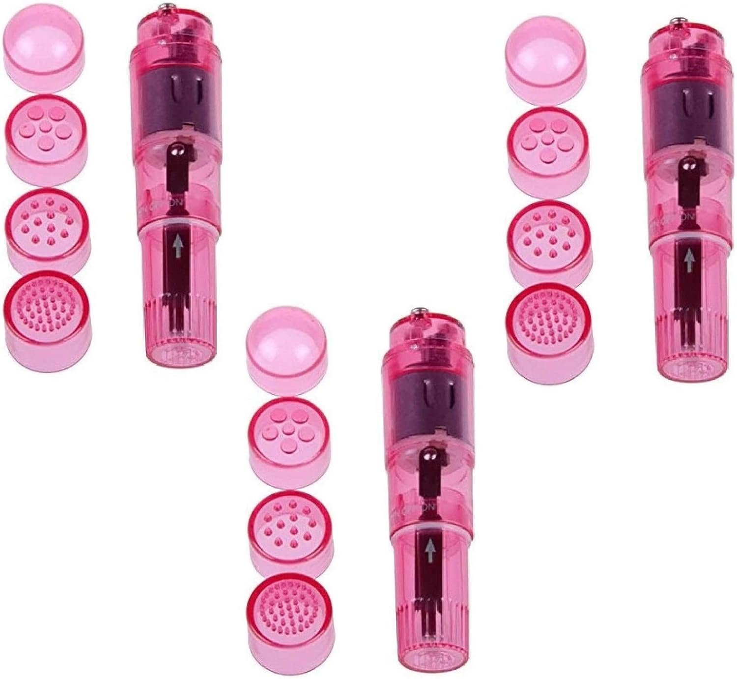 Small Mini Vibrating Massager Handheld Portable Tool for Women with 4 Heads Pocket Pen for Face Neck Head Back and Shoulder 3Pack Pink