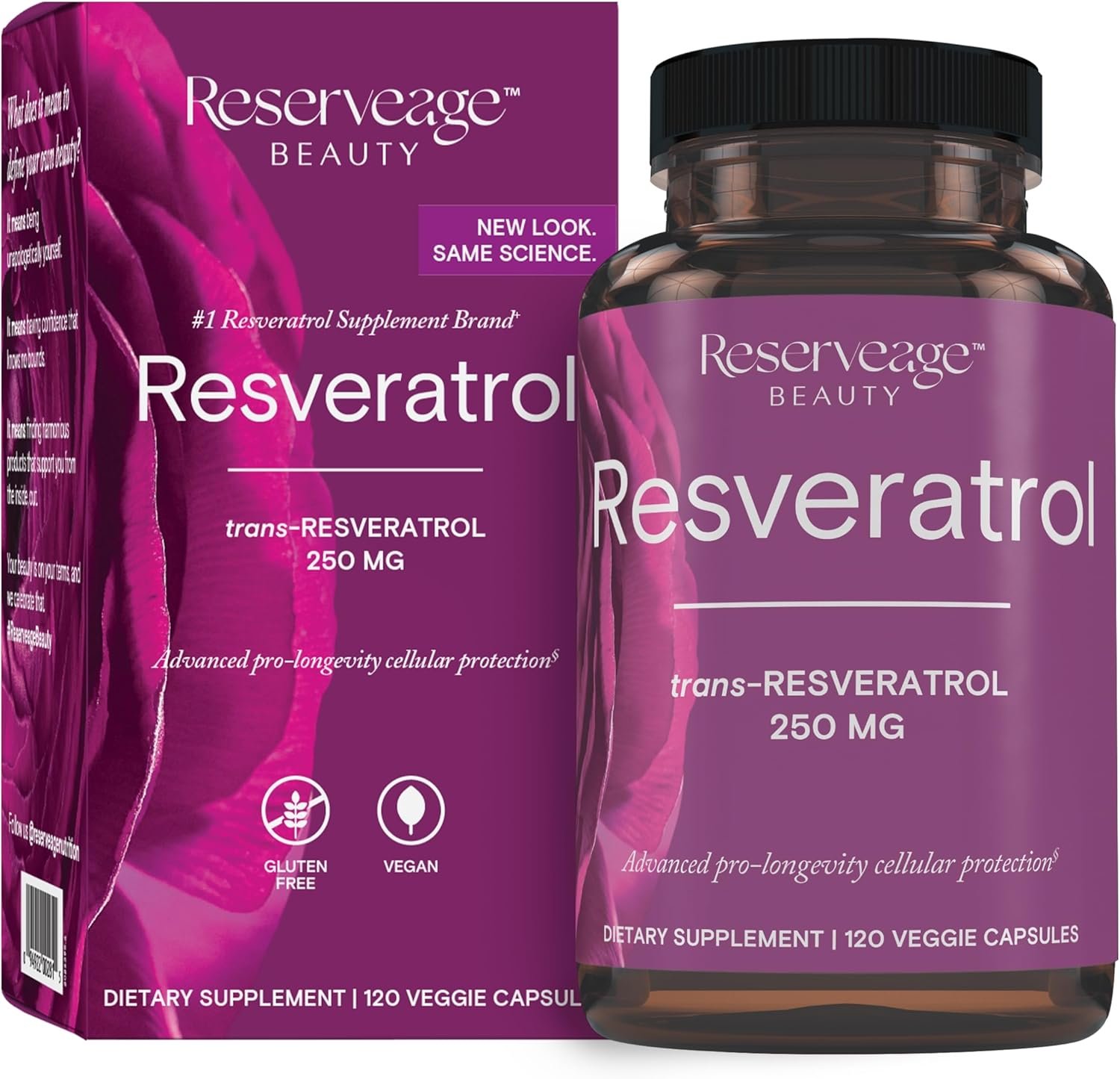 Reserveage Beauty Resveratrol 250 mg – Best Trans-Resveratrol – Vegan Antioxidant Supplement for Cellular & Heart Health – Aids Healthy Aging & Immune Health – 120 Capsules
