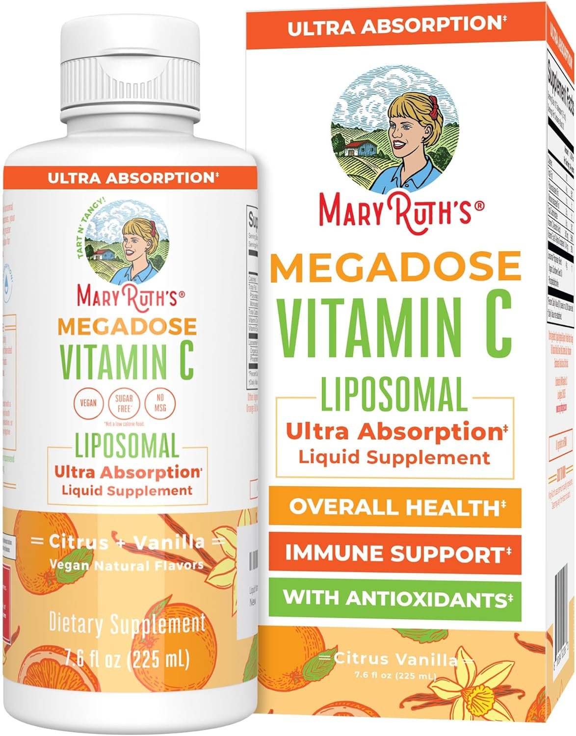 MaryRuth’s Megadose Liquid Vitamin C Liposomal | 500 mg Vitamin C | Ultra Absorption | Immunity Supplement | Antioxidant | Collagen Formation | Vegan | Gluten Free | Sugar Free | 7.6 Oz | 30 Servings