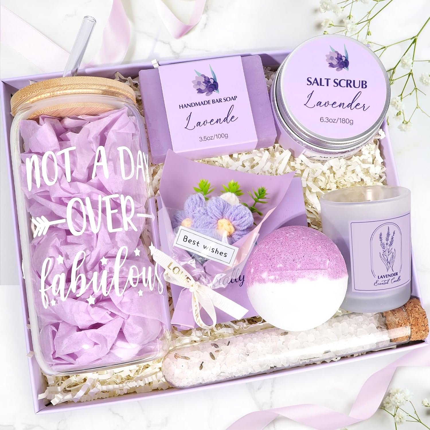 Spa Gift Baskets for Women, Lavender Birthday Gifts for Women, Relaxing Spa Kit Box, Bath and Body Gift Set for Her Mom Wife Sister Friends, Self Care Gift for Woman Mothers Day Christmas Idea
